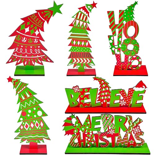 Cinrobiye 6 Pcs Christmas Table Decorations, Red Green Whoville Crooked