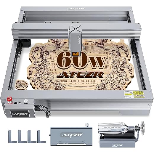 ATEZR P10 Combo 10-12W Laser Engraver with Air Assist& Rotary Roller, 17 * 17Inch Working Area, 60W Power CNC Laser Engraver for PC/Mobile, Hypersonic Laser for Wood/Metal/Acrylic etc.