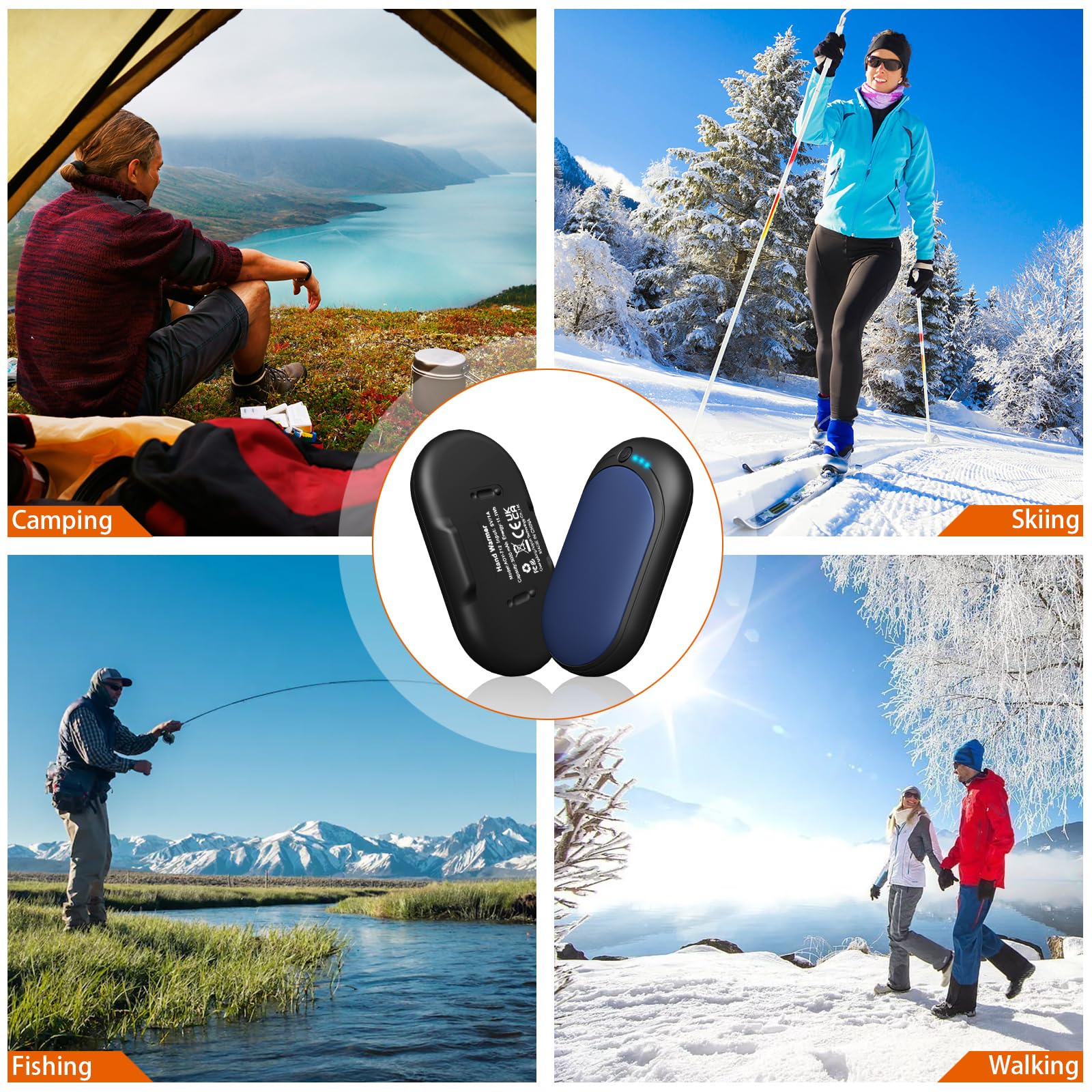 Chauffe-mains Rechargeables 2 Pack - 6000 MAh, 5 Niveaux De Chaleur, écran LED, Ultra Léger, Pour Randonnée, Camping, Ski