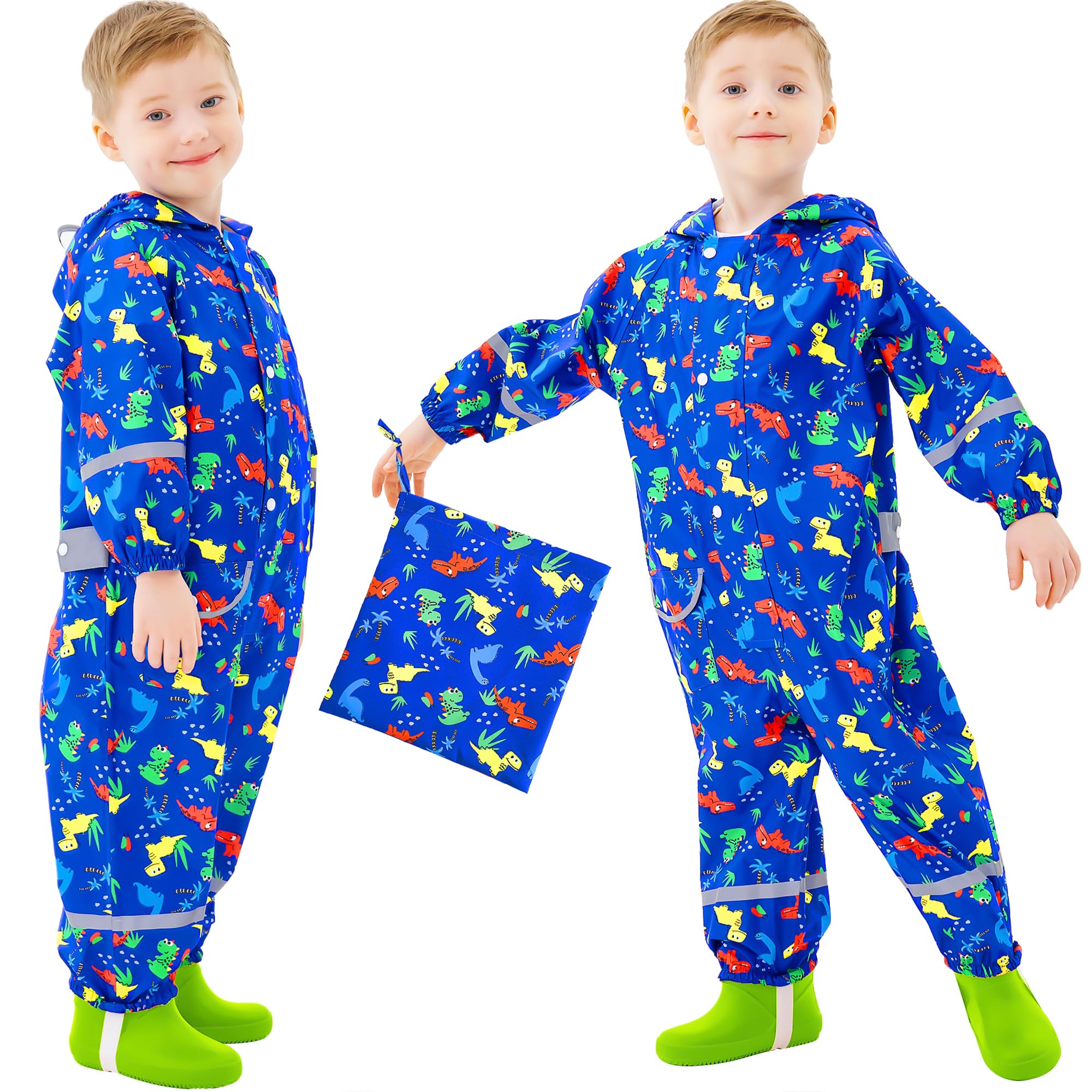 Regenmantel Kinder Jungen Regenanzug Atmungsaktiv Wasserdicht Kapuze Einteilig Leicht Matschanzug Outdoor Overall Regenjack für Kleinkind Baby 1-9 Jahre