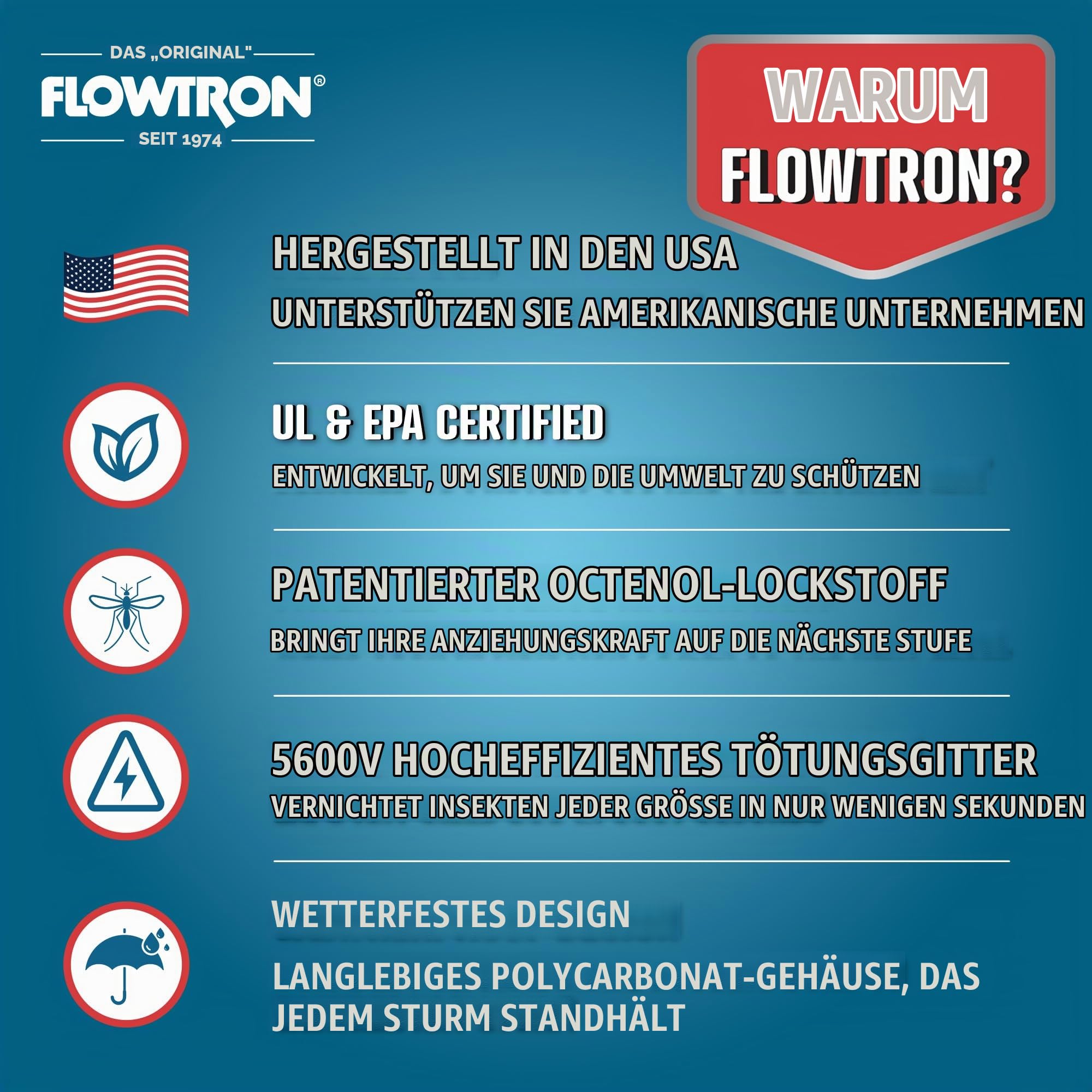 Flowtron Insektenvernichter, 1 Hektar Außenabdeckung mit leistungsstarker 40-W-Glühbirne und 5600 V sofortiges Tötungsgitter, elektrischer Insekten-, Fliegen- und Mückenvernichter, hergestellt in den