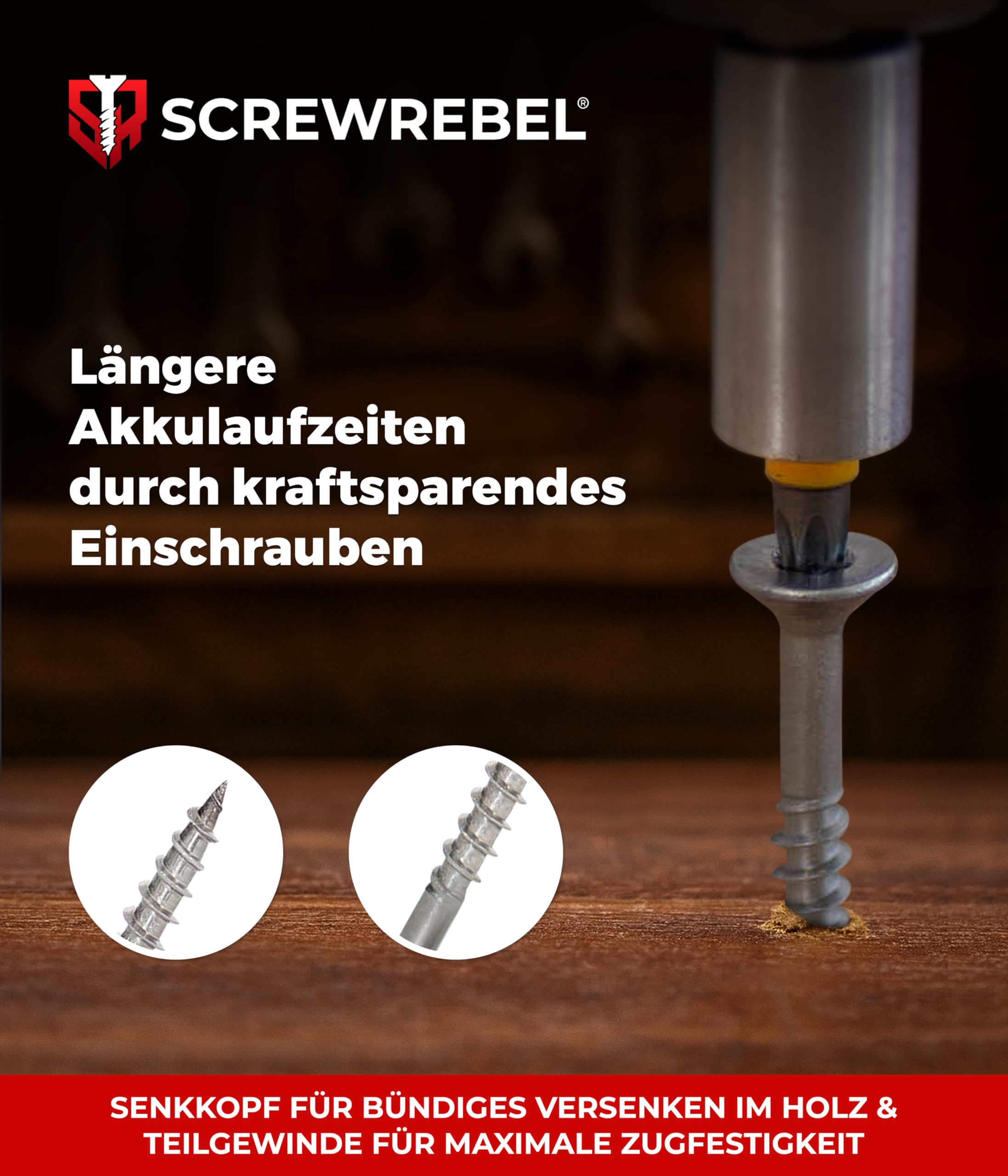 SCREW REBEL® Spanplattenschrauben 6x150 mm [25 Stück] – Edelstahl A2 rostfrei mit Teilgewinde & Senkkopf – TX25 Antrieb – Holzschrauben mit ETA-Zulassung