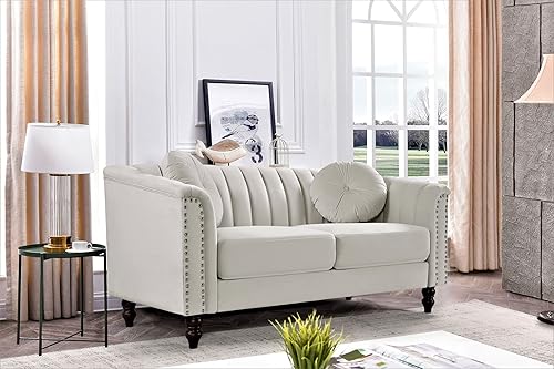 Miniatura 6 de Container Furniture Direct Juego de 2 piezas de sofá de terciopelo copetudo con cojines extraíbles y patas de madera torneadas, elegantes muebles de