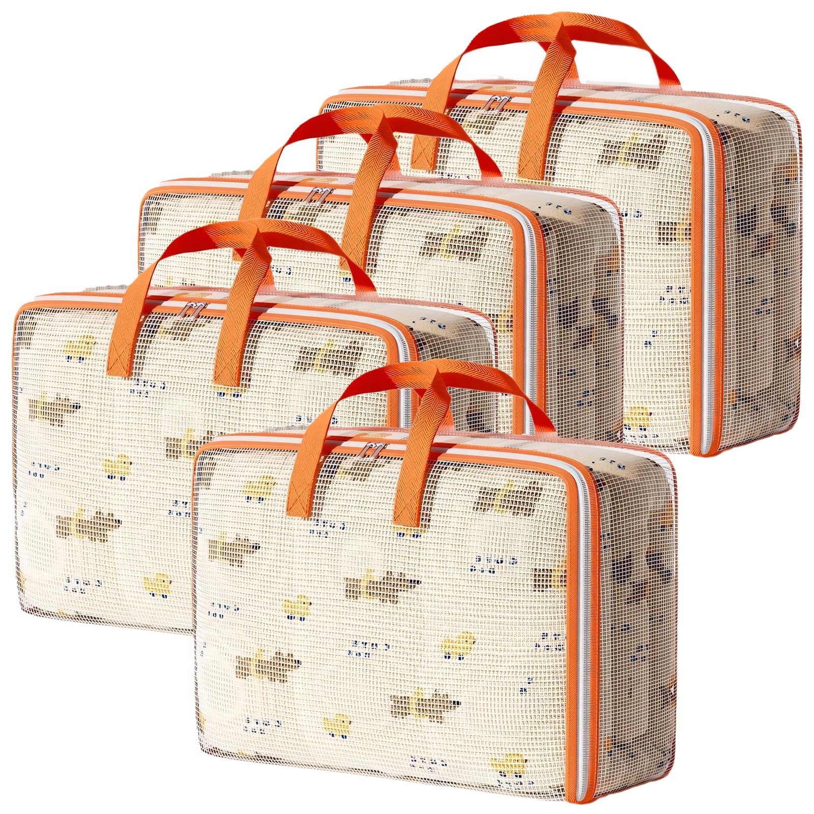 Woobroo 4 Pack Large Storage Bags with Reinforced Lids and Handles, 120L Heavy Duty Moving Boxes for Clothes and Travel, Laundry Bag (Transparent, Pack of 4)