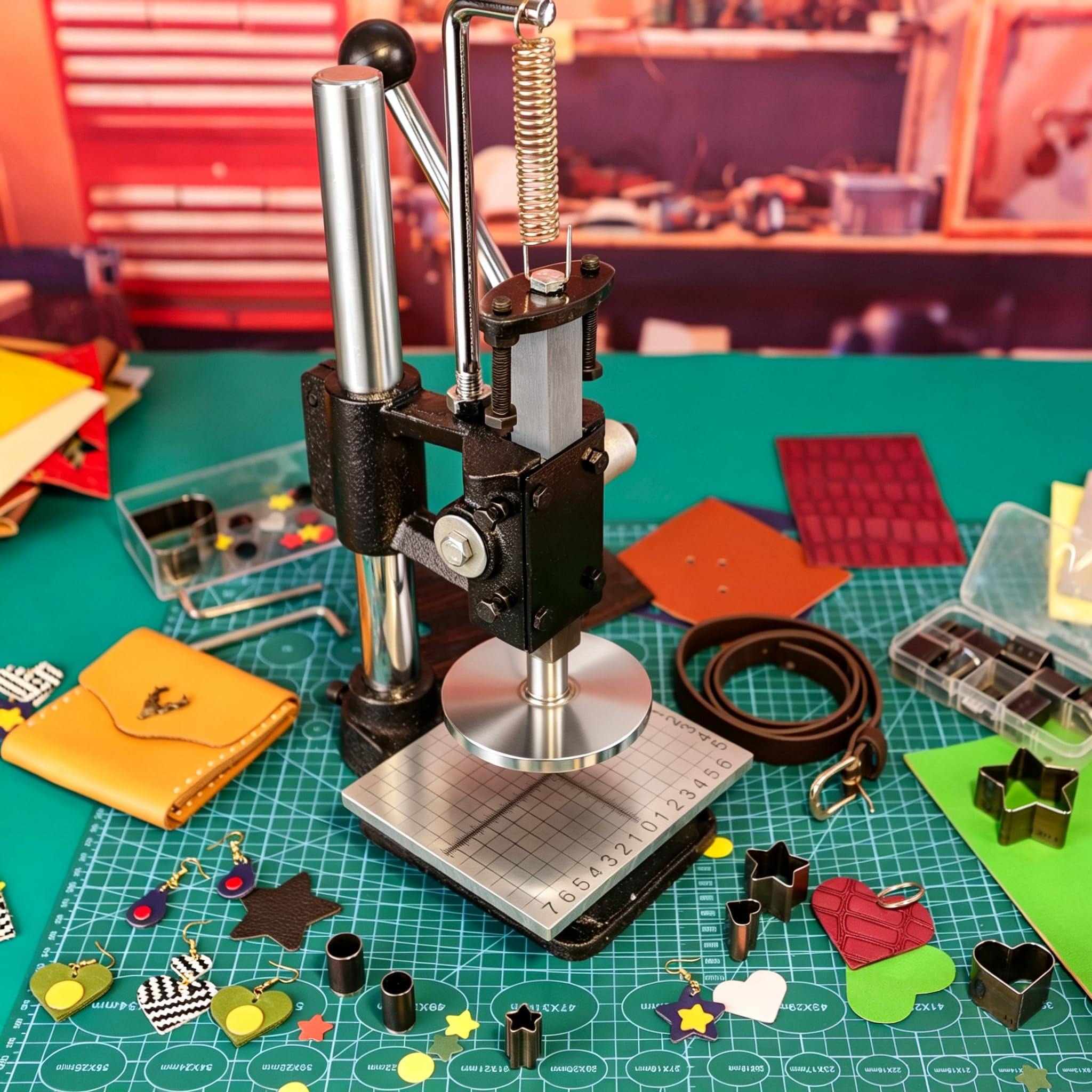 Lederpresse, Lederlochstanzer, Lederschneidemaschine, Handstanzmaschine für Heimwerker, Lederhandwerk, Stanzlöcher, Schneiden, Formen, Pressen, Installieren von Nieten und Druckknöpfen