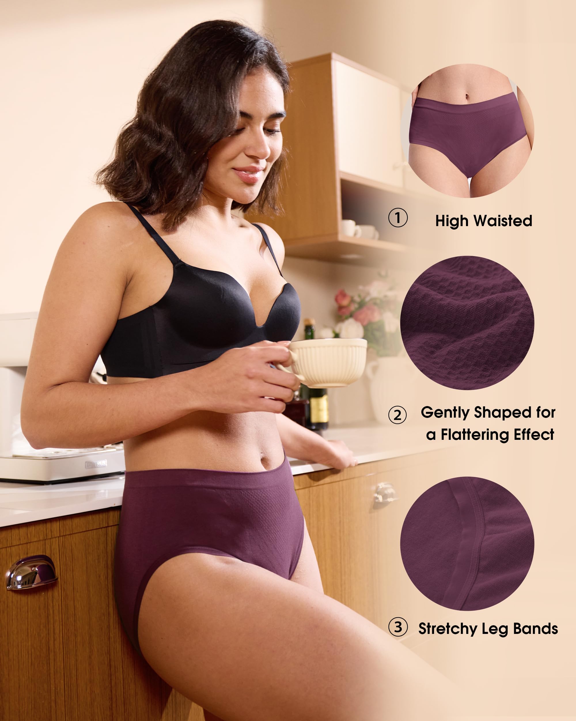 BAMBOO COOL Ropa interior para mujer, de cintura media, sin costuras, absorbe la humedad, elástica, cobertura completa