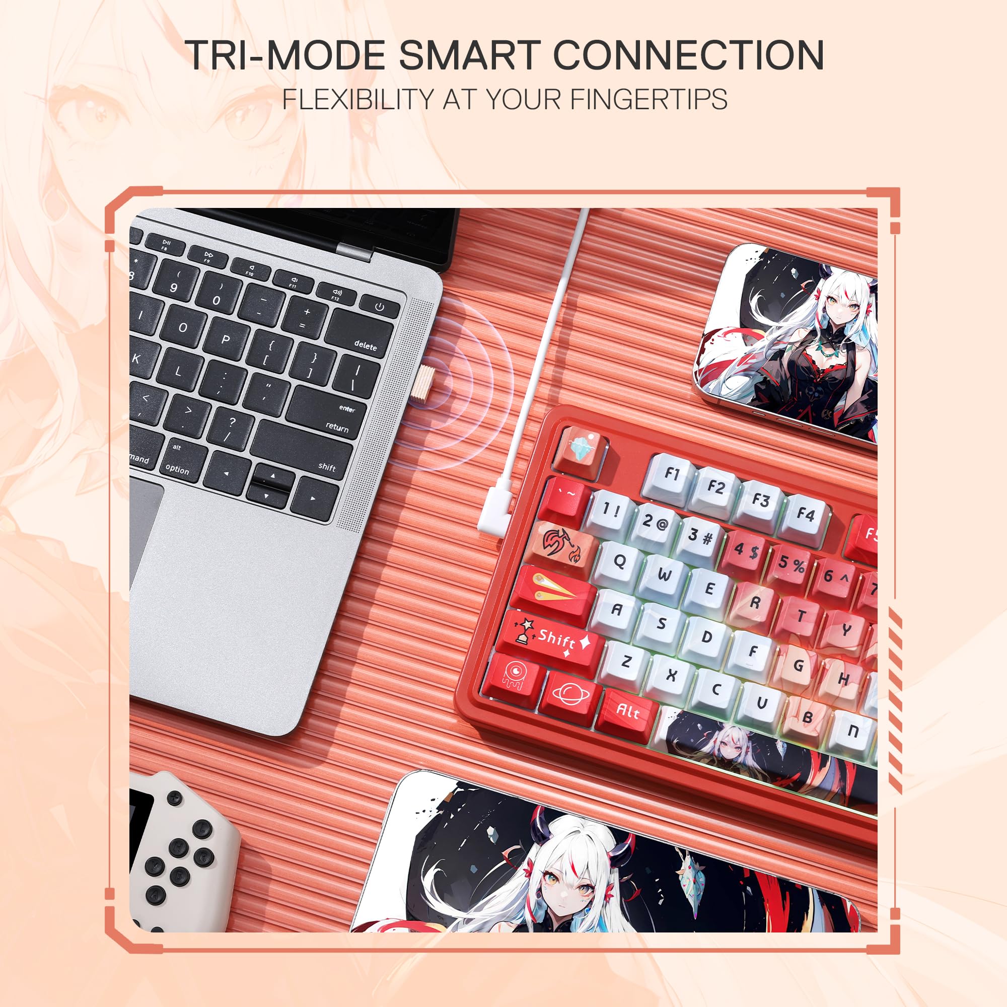 Redragon K673 Pro SE Teclado Gasket RGB 75% 81 Teclas 3 Modos Anime | US Layout Teclado Mecánico Hot Swap 5 Capas Amortiguación Ruido Diseño Anime Iluminación RGB