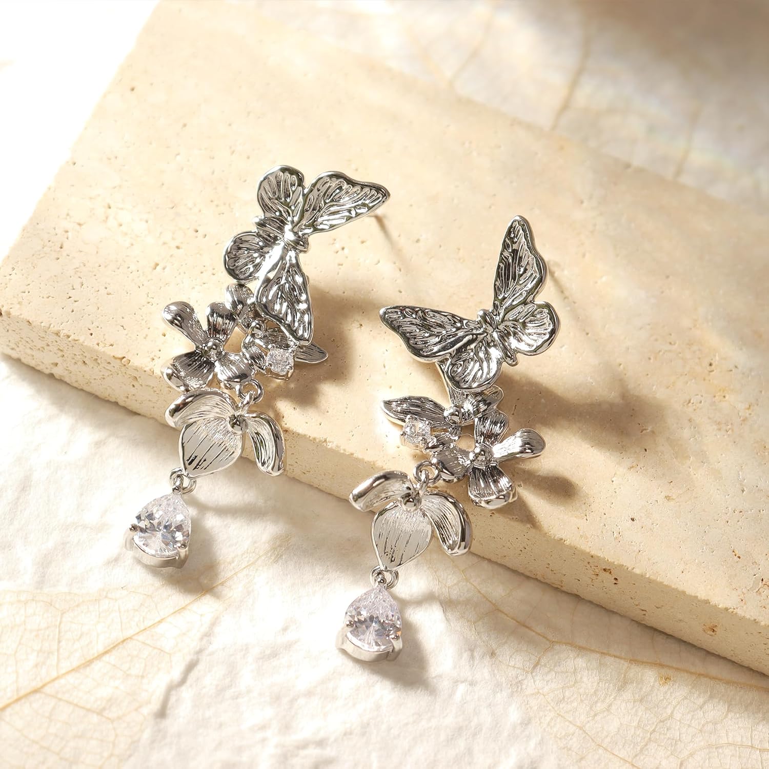 Jeanbeau Gold Butterfly Dangle Drop Earrings for Women, Trendy Statement Rhinestone Hypoallergenic Dangling Earing Summer Prom Jewelry Gift - Image 6