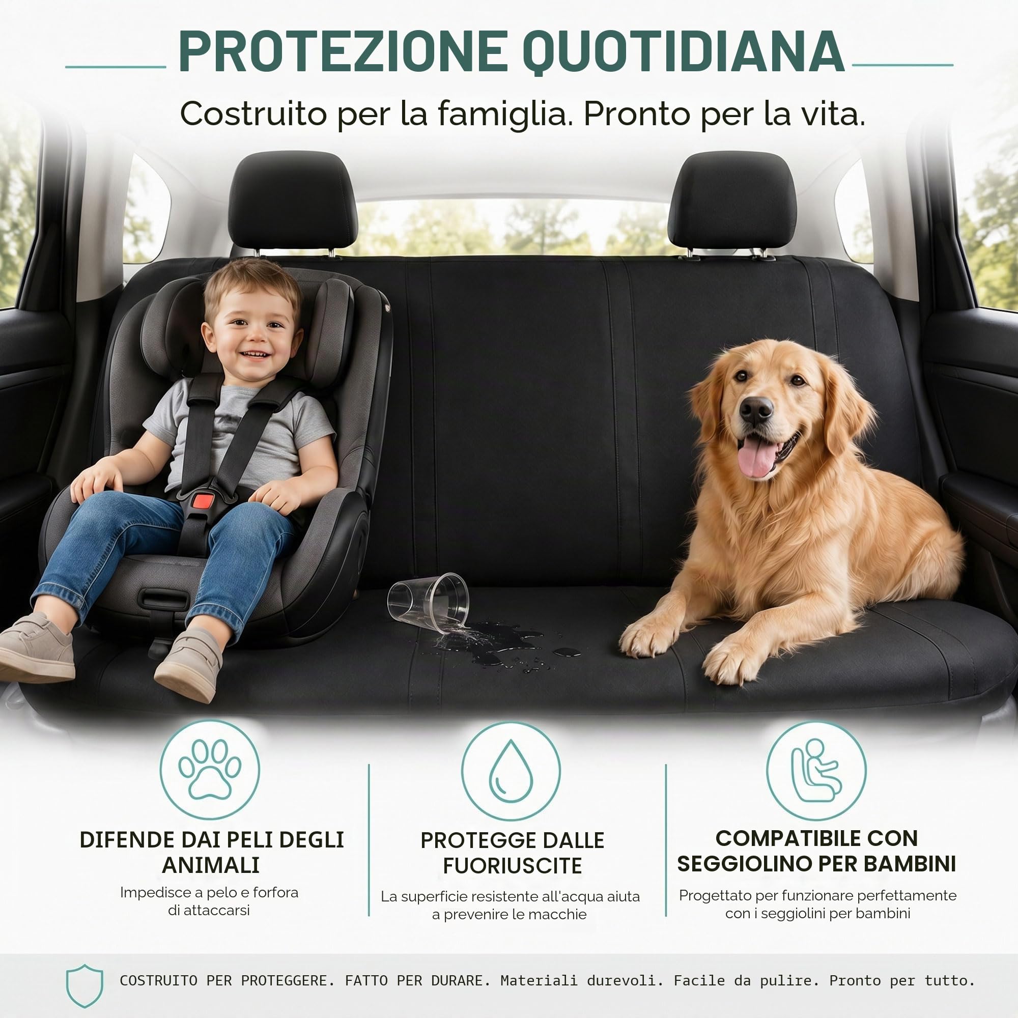 FH GROUP Set di coprisedili posteriori per auto, universali, neri, lavabili, SUV, berlina, furgone