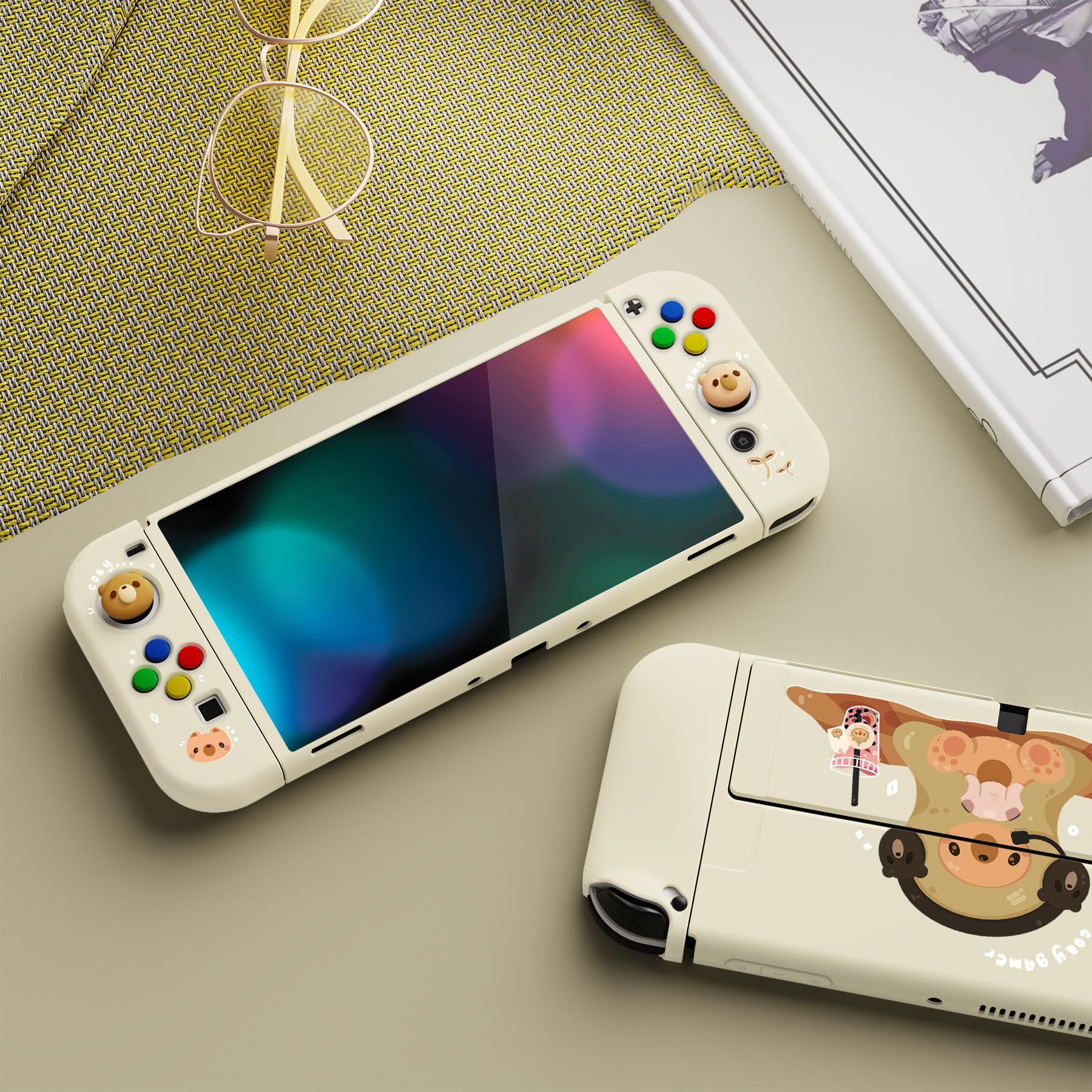 PlayVital ZealProtect Weiche Schutzhülle für Nintendo Switch OLED Konsole Joy Con Case Cover Zubehör mit Sticks Kappen & ABXY Richtungstastenkappen