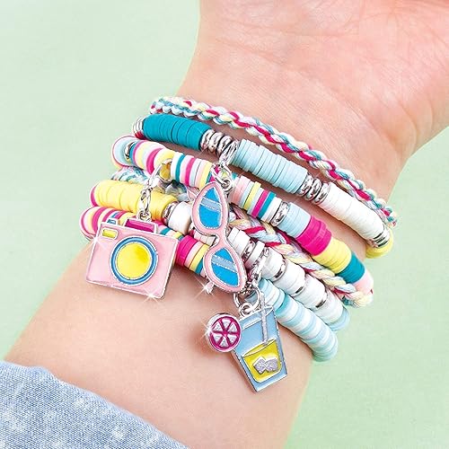 Miniatura 7 de Make It Real - Pulseras de cuentas Heishi Summer Vibes - Kit de fabricación de pulseras con dijes de bricolaje con estuche - Kit de pulsera de la