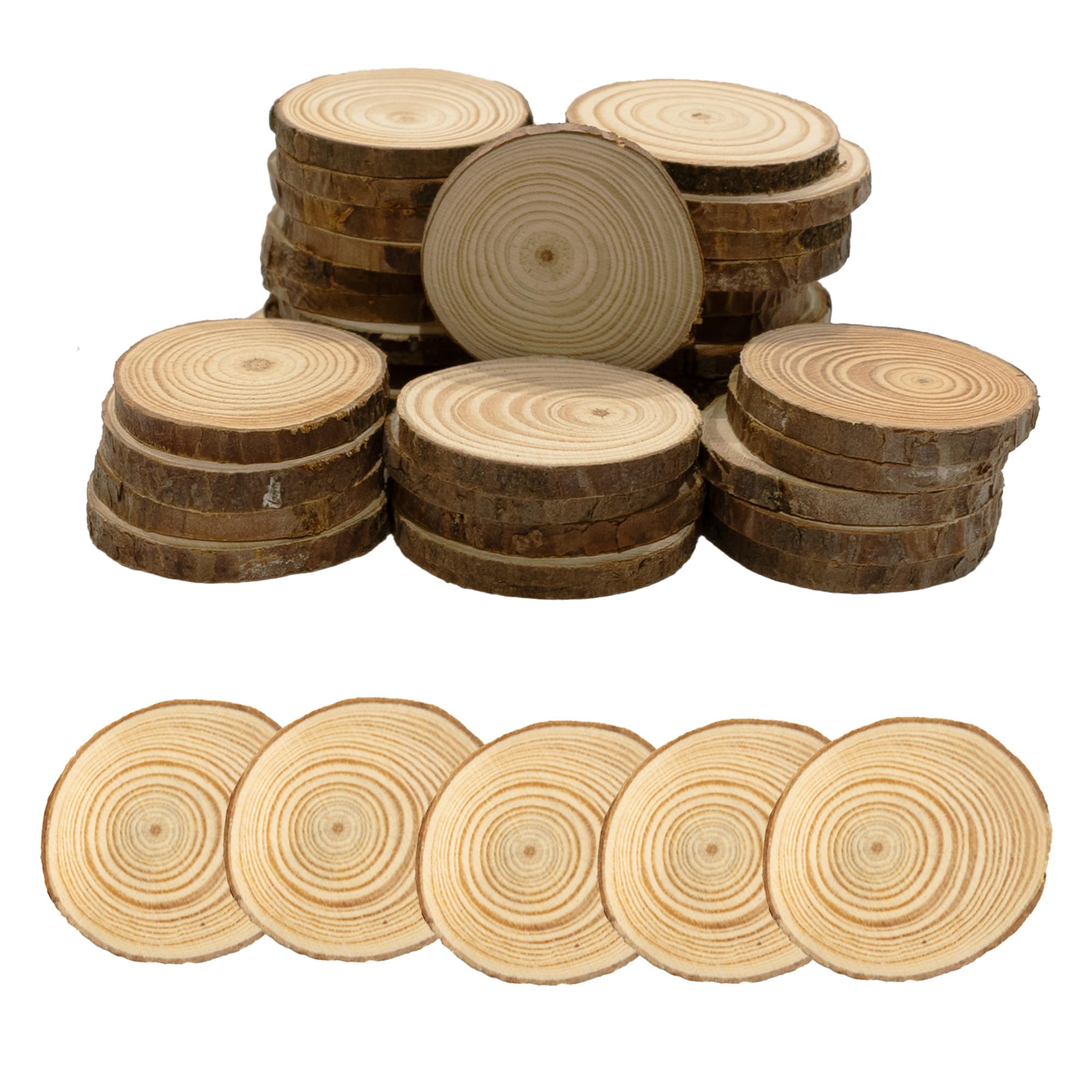 60 Pcs Natural Wood Slices Non-Drill 3-5cm Unfinished Log Discs Coasters Wooden Circles for DIY Arts Crafts Christmas Decorations Ornaments