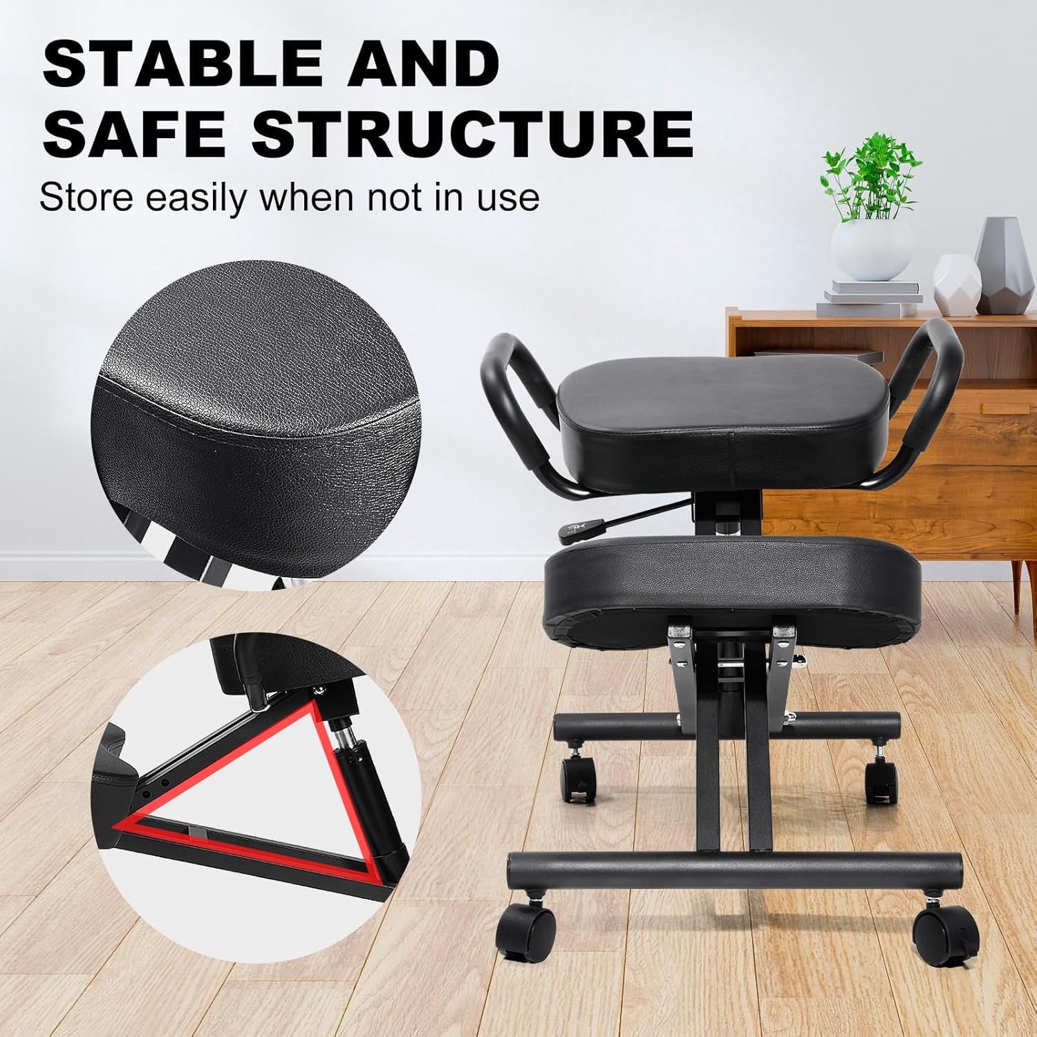 Ergonomic Kneeling Chair Without Backrest, Adjustable Stool for Home and Offices, Balance Chair for Home with Brake and Smooth Gliding Casters, Postures Chairs, Black