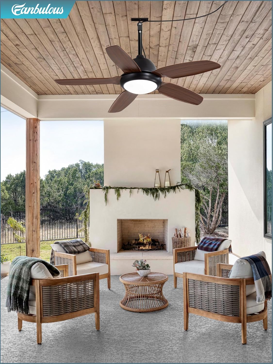 42 Inch Wet Rated Outdoor Ceiling Fan with Lights and Remote,IP65 Hanging Gazebo Fan with 3CCT 6-Speed DC Motor,Brown Waterproof Plug in Ceiling Fan with Cord for Patios Porch Pergola Pavilion - Image 7