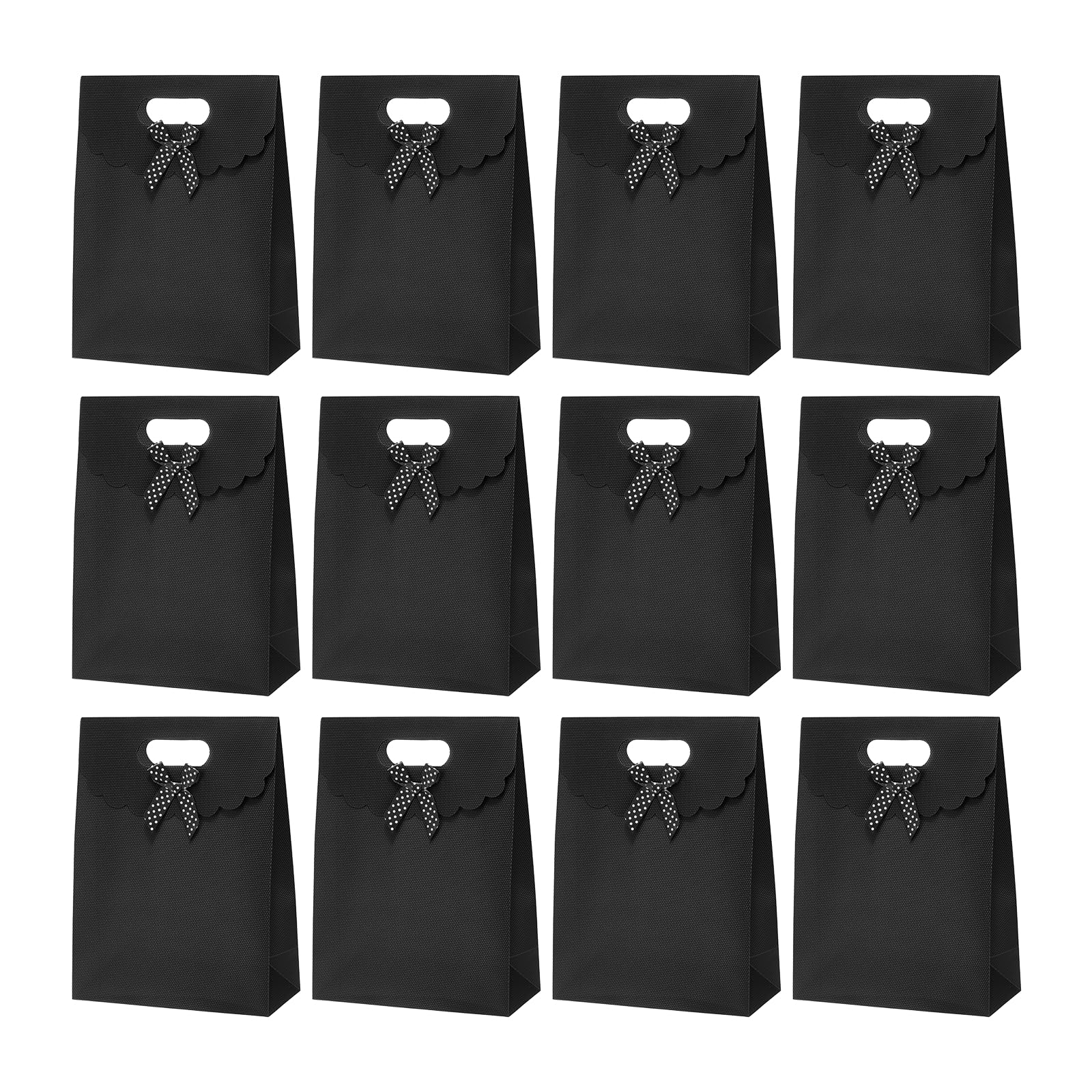 PATIKIL Gift Bags (16.5 x 6 x 12.5cm, Black) (12 Pcs) Gift Wrap Bag with Bow Ribbon and Handles, Suit for - Party Favor/Wedding/Bridal Shower/Festivals