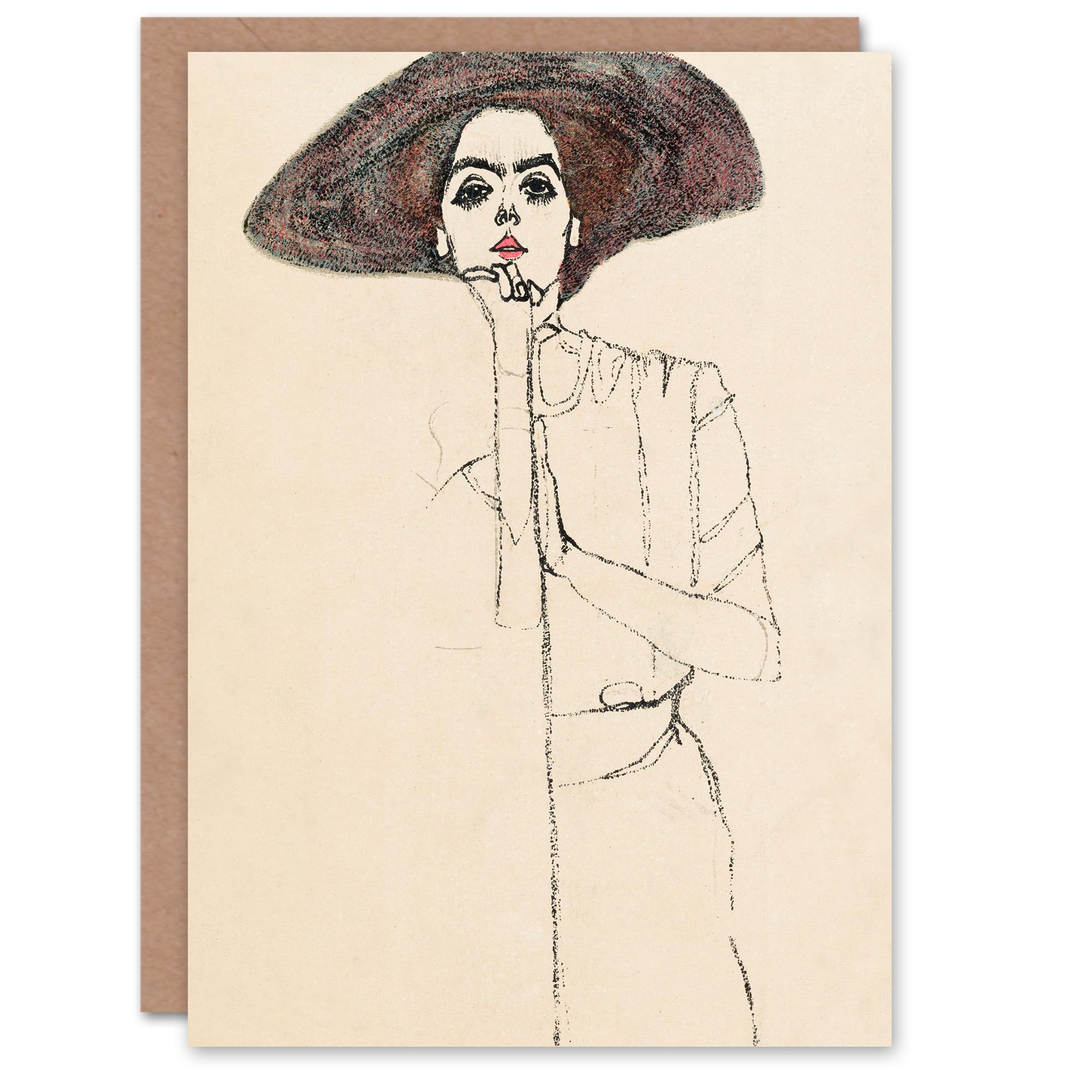 Artery8 Egon Schiele Art Card Portrait of a Woman with a Hat