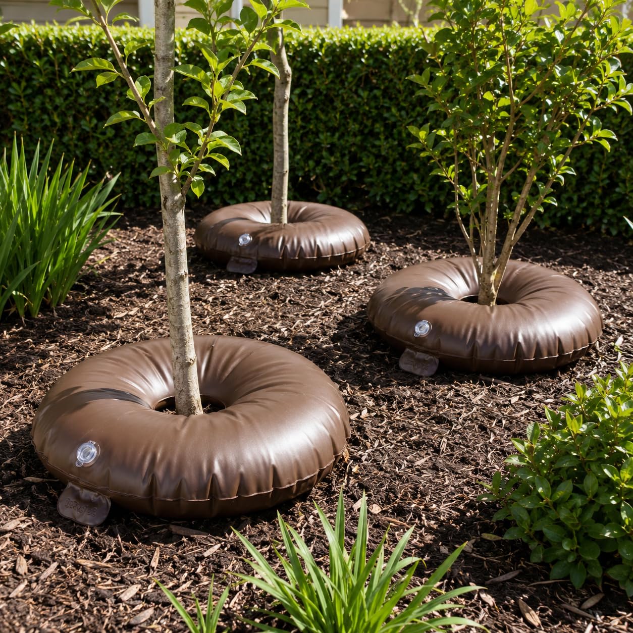 IRSTBL - Lot de 4 anneaux d'arrosage pour arbres – Sacs d'irrigation à libération lente de 56,78 l – 5 à 8 heures d'arrosage en profondeur pour arbres et arbustes – Comprend des gants de jardinage