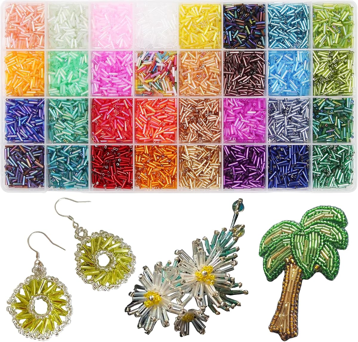 EuTengHao - Juego de 9600 cuentas de tubo de 0.276 in de cristal para hacer joyas, bordado y decoración del hogar (32 colores vibrantes)