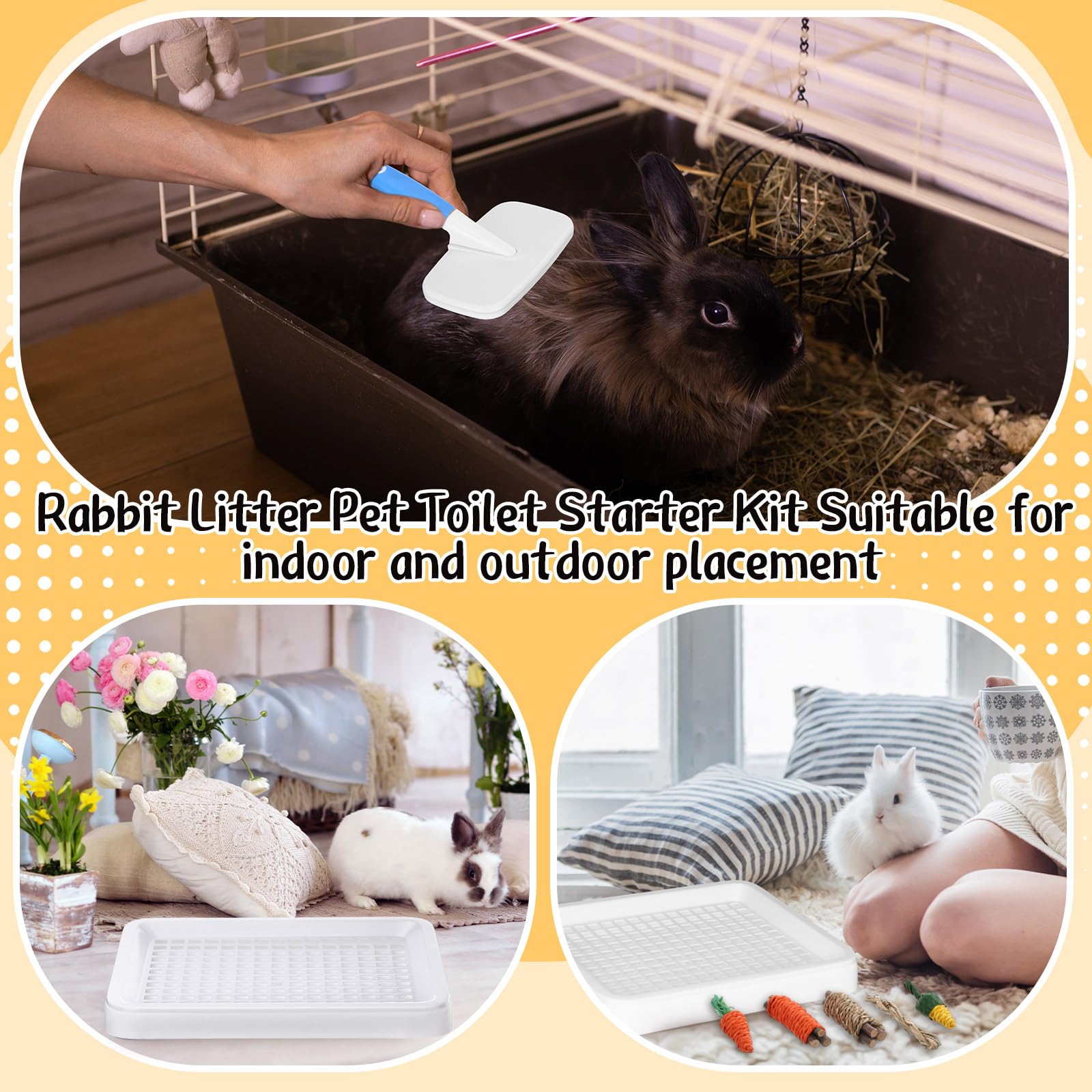 Kit iniziale da 19 pezzi per coniglietti, piccola lettiera per coniglietti, kit per la toelettatura degli animali, bottiglia d'acqua, giocattoli per coniglietti, mangiatoia per fieno, coperte