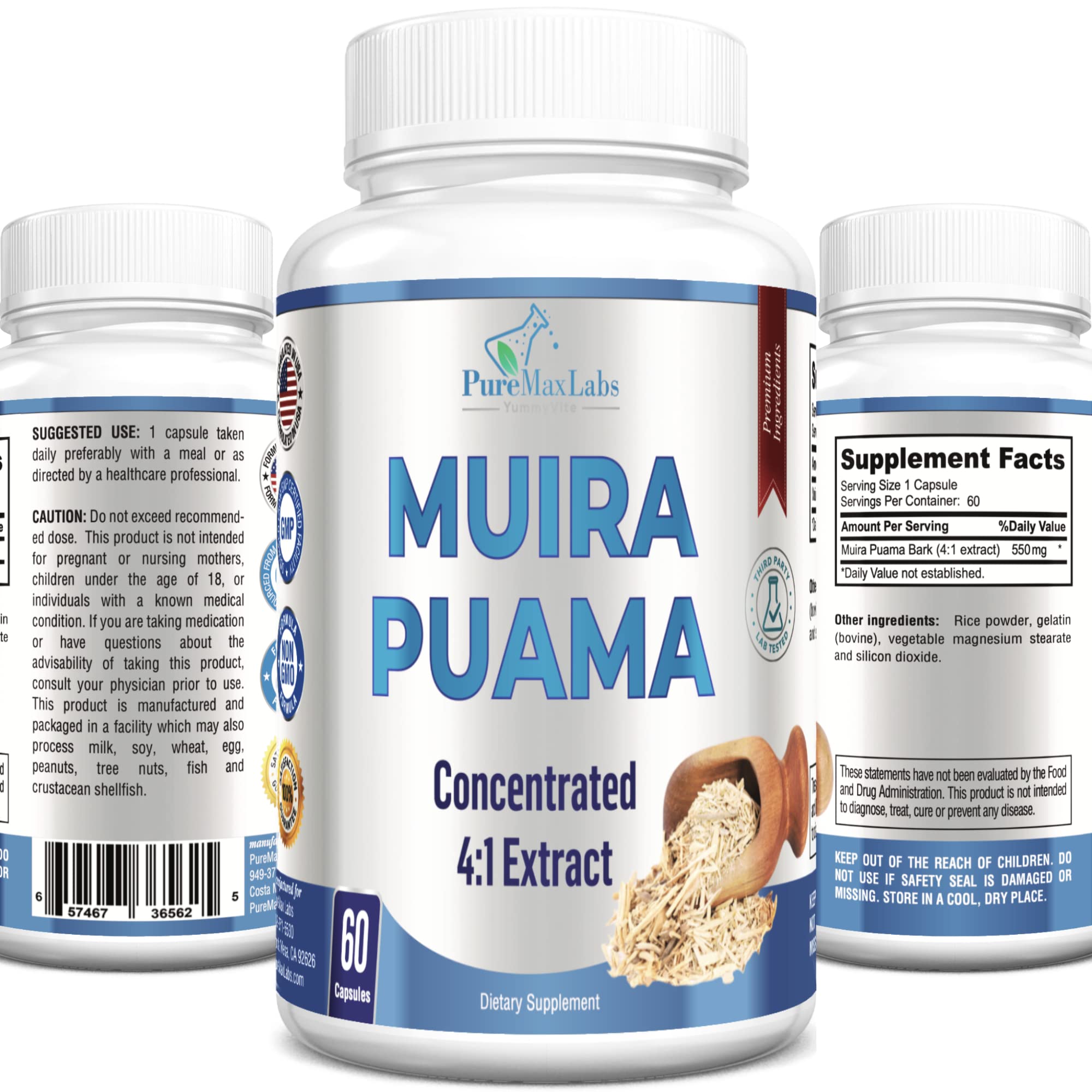 Muira Puama Capsules - 550 mg Concentrated 4:1 extract, 60 Capsules