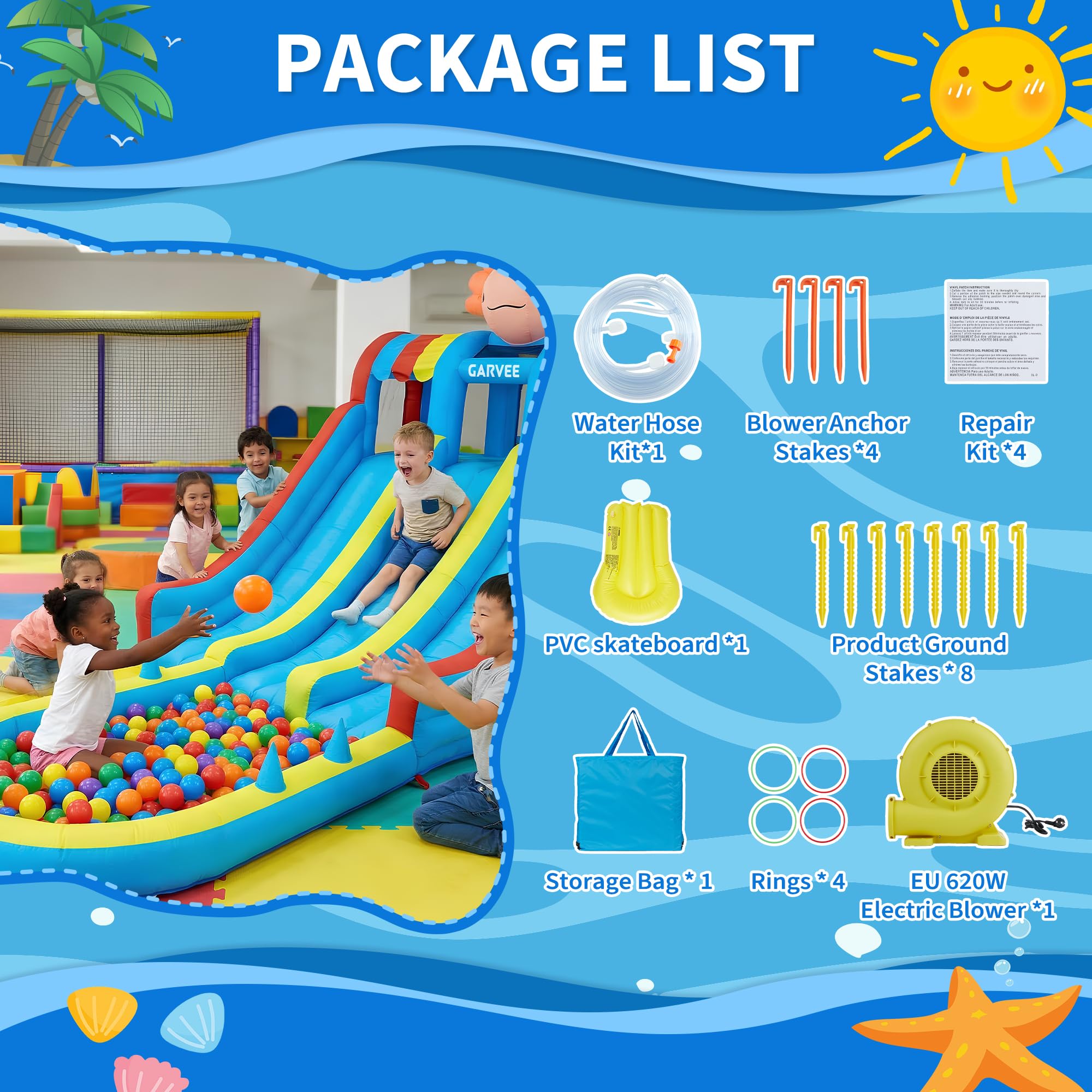 Grande castello gonfiabile con ventilatore, castello gonfiabile con scivolo d'acqua, XXL con ventilatore, salti all'aperto, piscina con spruzzi, scivolo per esterni, castello gonfiabile per bambini