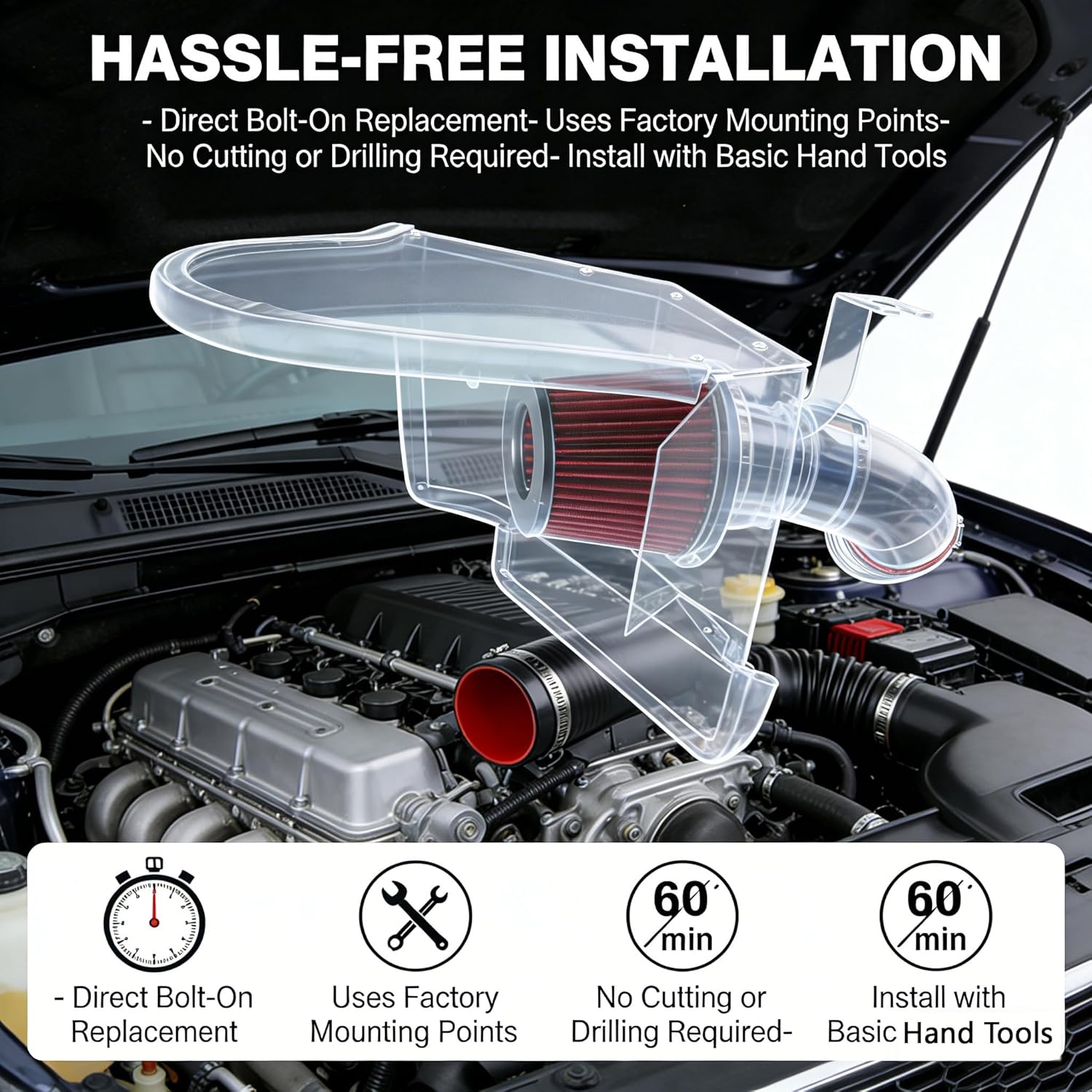 Cold Air Intake System Kit Compatible with 2018-2021 BMW X3 X4 3.0T B58 G01 G02 Chassis High-Flow Aluminum Alloy Intake with Washable Filter Increases Horsepower & Throttle Response