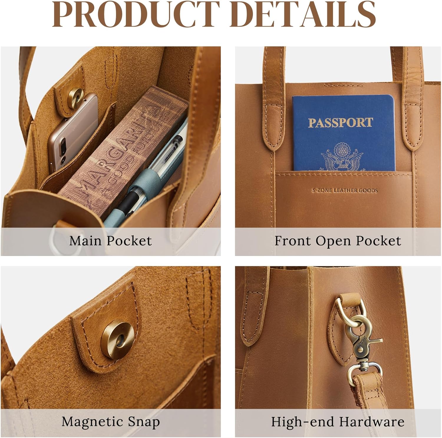 S-ZONE Leather Crossbody Tote Bags for Women Satchel Bag Top Handle Handbag Shoulder Purses Medium - Image 4