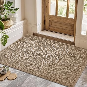 Bulijojo Front Door Mat Entrance,Durable Heavy Duty Welcome Mat,Thick Absorbent Natural Rubber Non Slip Mat,Sturdy Entryway Beige 47"x32"