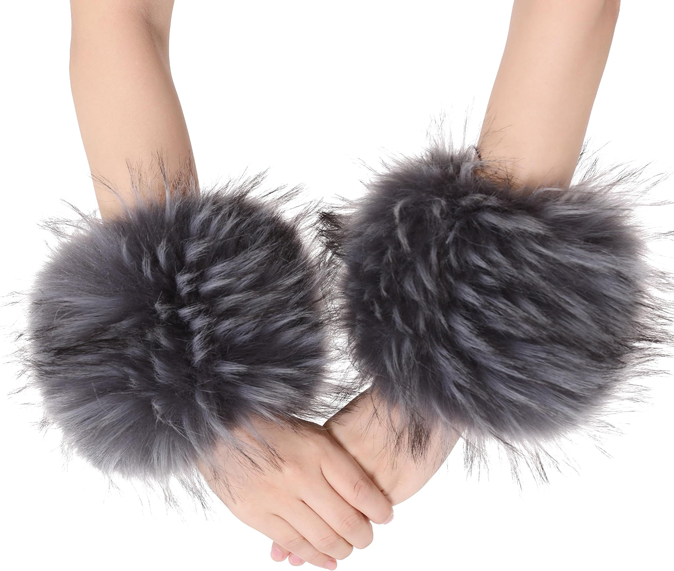 sy soul youngWomen's Faux Fur Wrist Cuffs Winter Fox Furry wristbands Fluffy Fur Cuff Bracelet Arm Warmer accessories