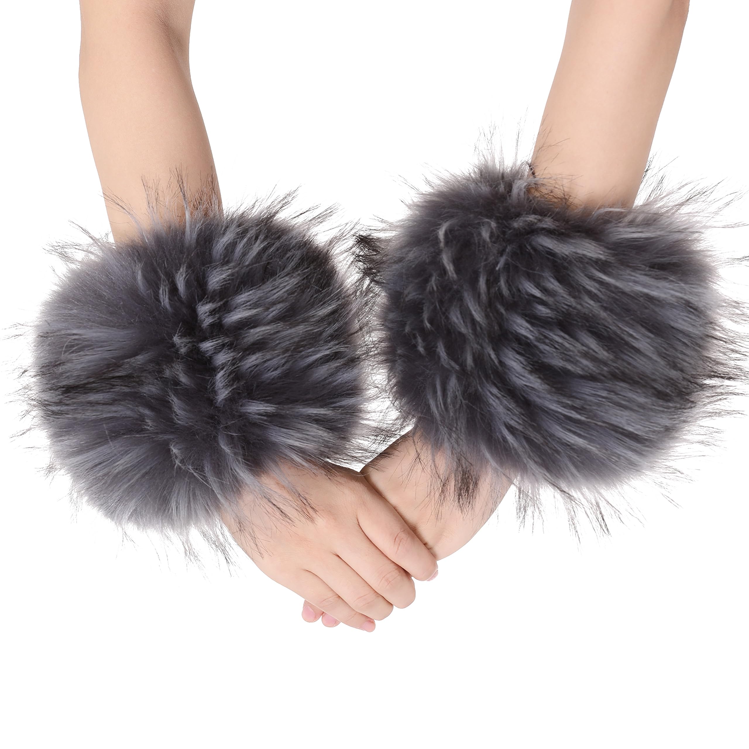 sy soul youngWomen's Faux Fur Wrist Cuffs Winter Fox Furry wristbands Fluffy Fur Cuff Bracelet Arm Warmer accessories