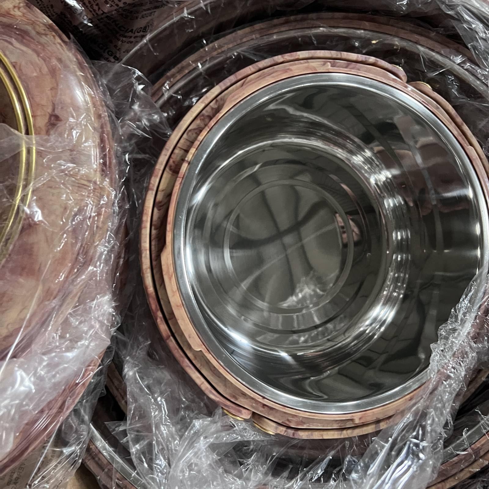 Gralara 3 Stück Isolierbehälter mit Deckel tragbar Thermotransportbehälter mit Tragegriffen wärmeisolierend Edelstahl-Thermobehälter für Unterwegs, Blau Mit Goldmuster, Blau Mit Goldmuster