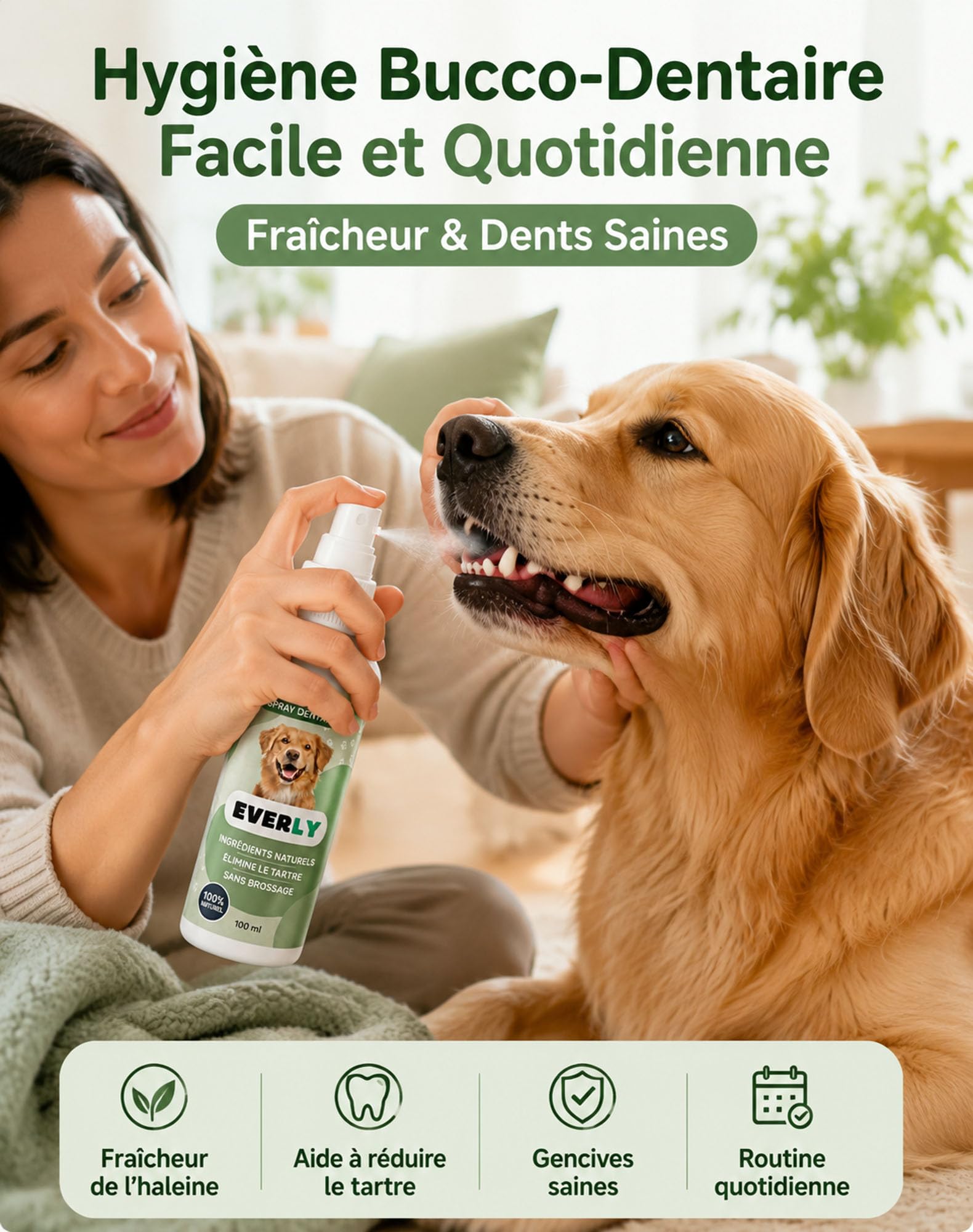 The Everly Spray Dentaire Chien, Antitartre Sans Brossage (300ML)