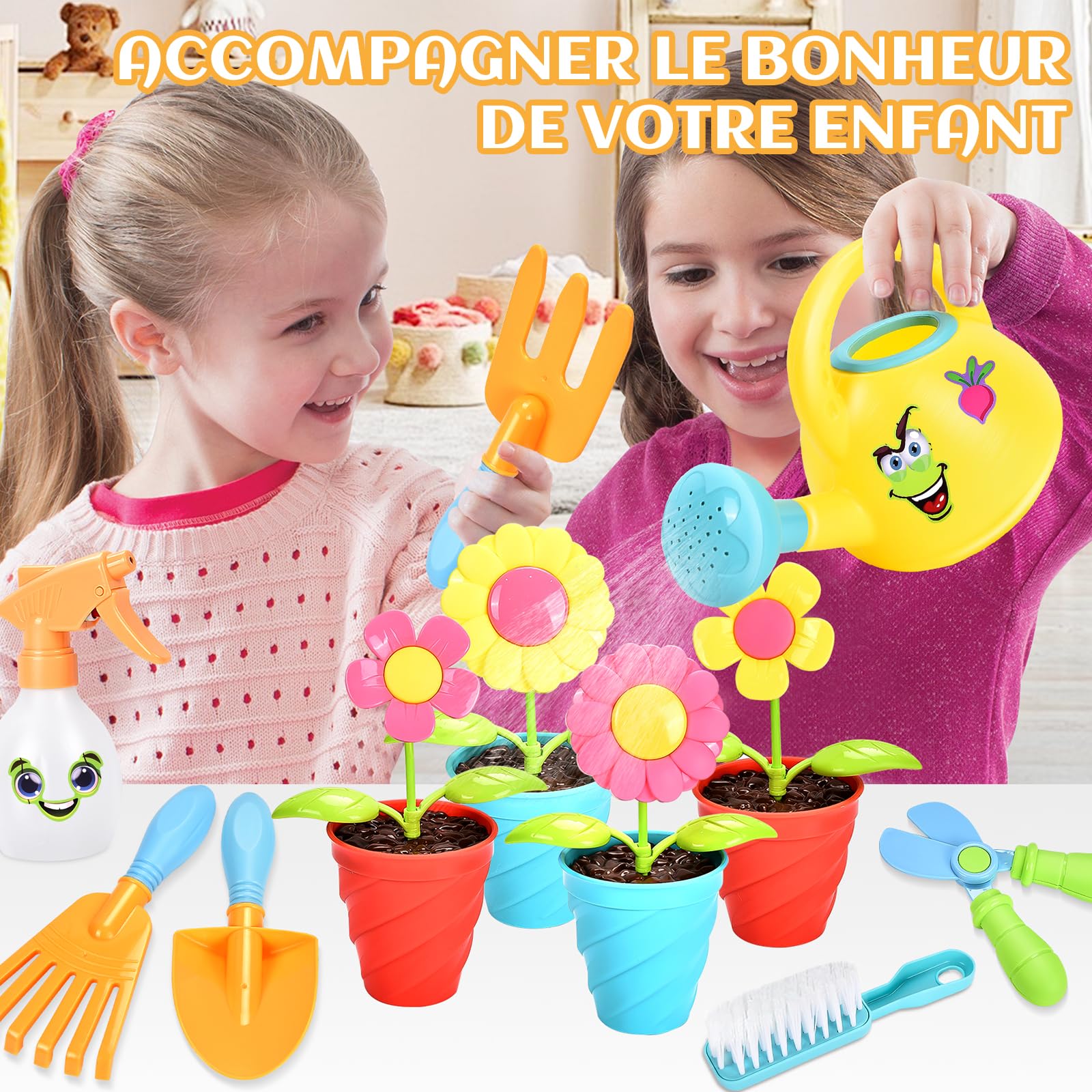 Aragallant Kit Jardinage Enfant, 28 Pièces Outillage de Jardin pour Enfants avec Pelle Arrosoir Rateau Pots de Plantes Seau Plage Set Jardinage Enfant, Jouet Exterieur Outils Jardinage Enfant 3 Ans+