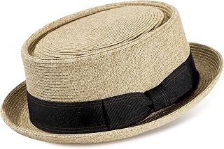 Men/Women Summer Straw Braid Pork Pie Boater Derby Fedora Sun Hats with Grosgrain Band
