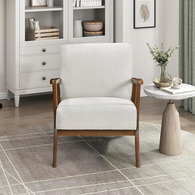 Sillón Acogedor Tela Chenille Beige Madera Sólida miniatura 5
