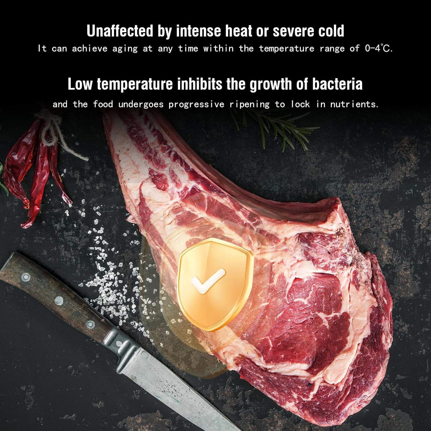 Kolice Commercial Aging Beef Showcase Freezer, Steak Aging Machine, Beef Display Showcase Freezer-268L,4 Tiers,Temperature: -5℃~ to 10℃ (23℉ to 50℉), Smart Temperature and Humidity Controller