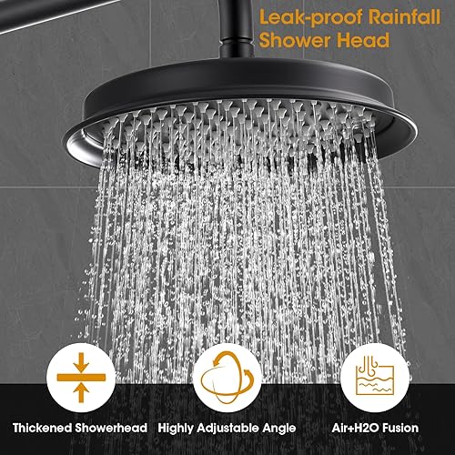 Miniatura 4 de Kit de molduras de sistema de ducha, color negro mate, modo de ducha 2 en 1, válvula de presión de equilibrio rugosa incluida, cabezal de ducha