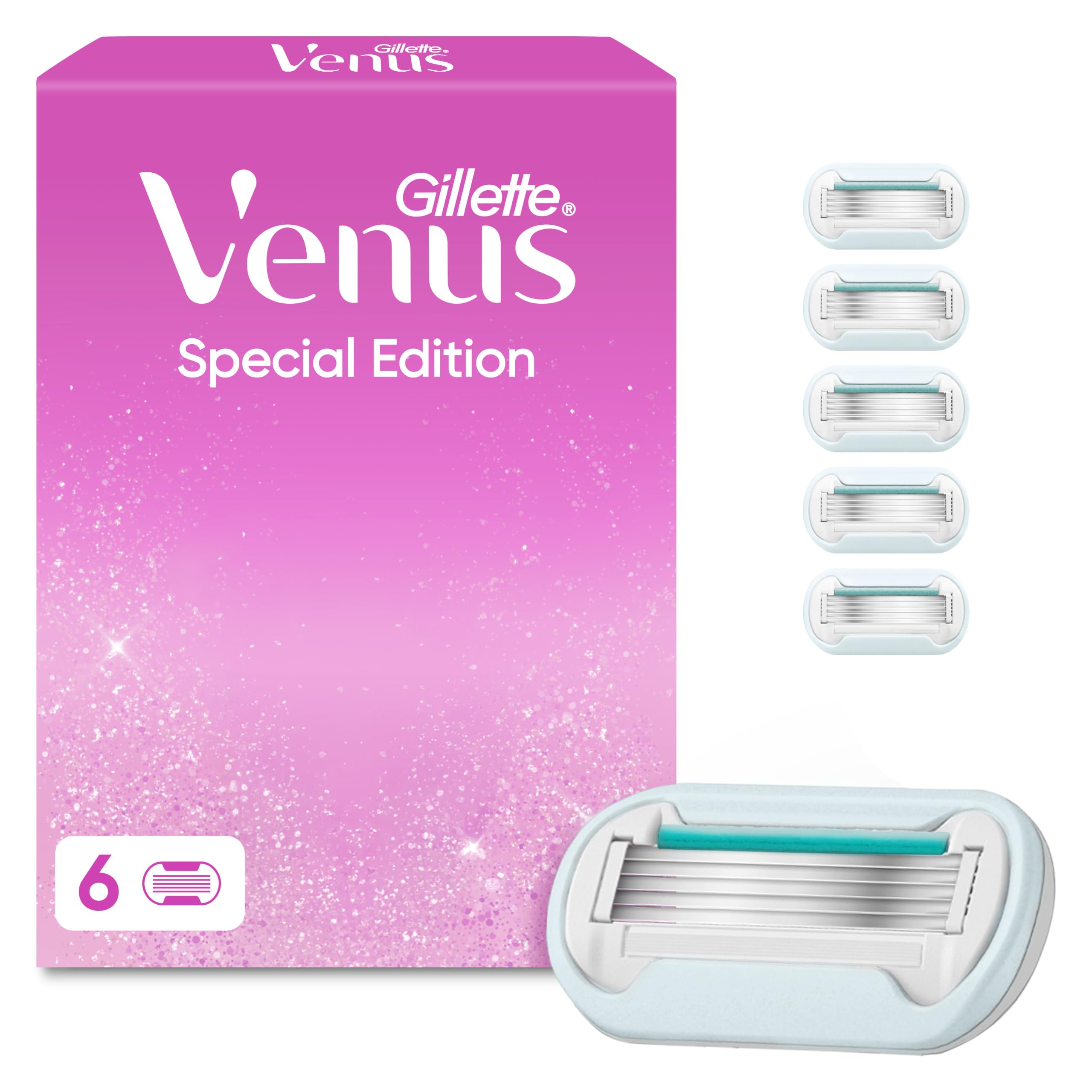 Gillette Venus Party Edition Rasierklingen Damen — 6 Original Ersatzklingen mit Einem Hauch von Aloe Vera für Damenrasierer, Nassrasierer für Frauen mit Sensibler Haut