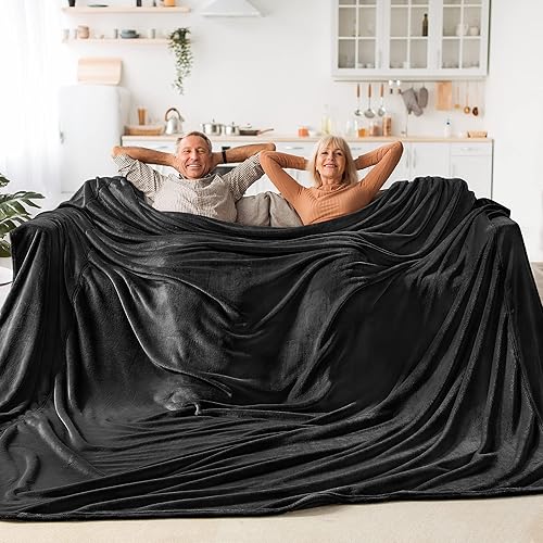 BEDELITE Big Fleece Blanket 120" x 120" (10' x 10'), Super Soft Fluffy Fuzzy Oversized King Blanket for Bed, Couch, Sofa, Camping, Extra Large Fits Whole Family, Black - Black - Oversized King(120"x120")