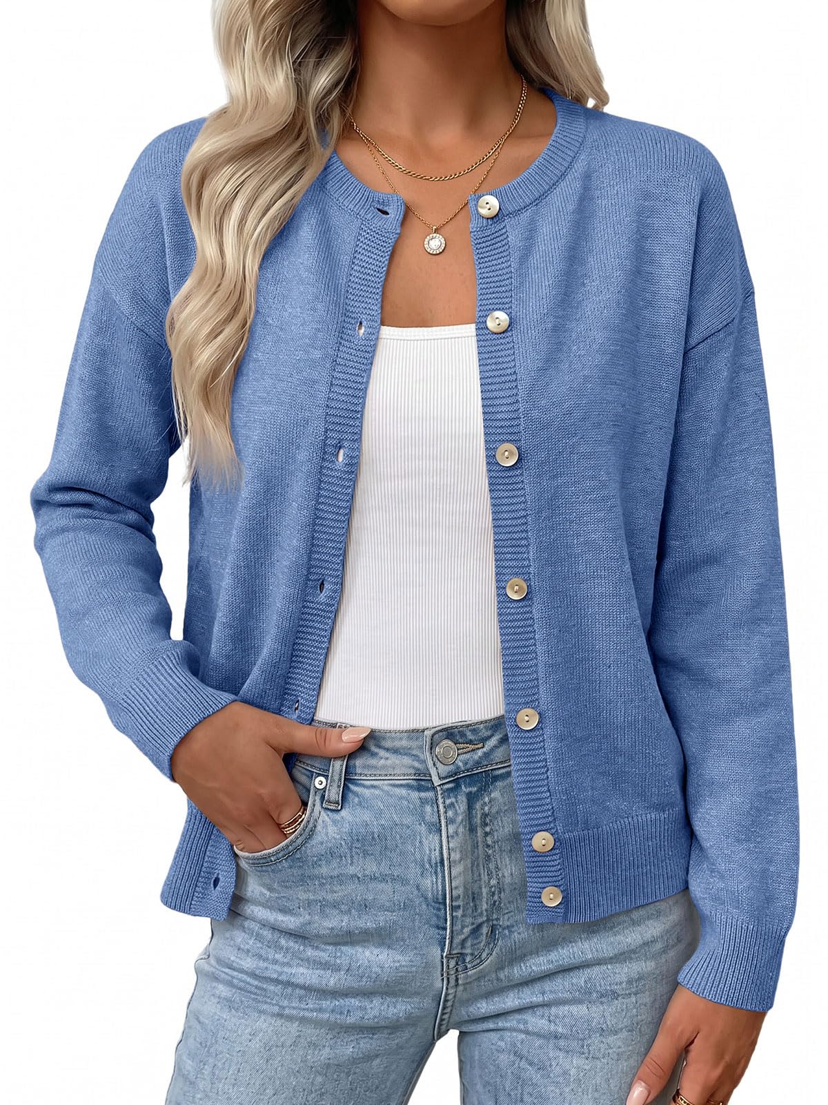 Saodimallsu Damen Kurz Strickjacke Langarm Rundhals Cardigan | Elegant,Knopfleiste,Open Front Sweater,Strickmantel,Tops mit Knopfl,Herbst, Gestrickt, Jacke,Oversize