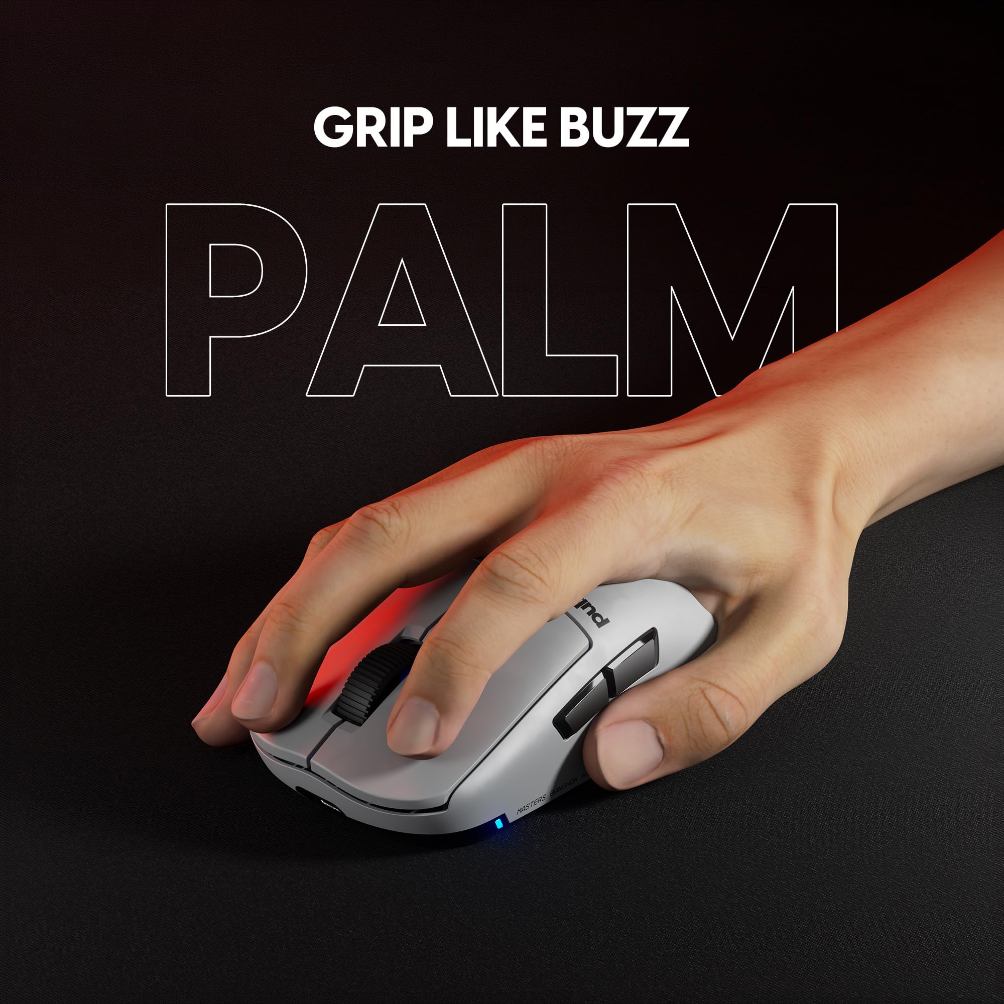 Pulsar Gaming Gears PRO BUZZ-X Mouse Gaming, Media, Grigio Luna | Leggero 2.15 oz (61g), Simmetrico, Lati curvi, Gobba posteriore media, Presa Palm/Claw, XS-1, 32K DPI, 8K