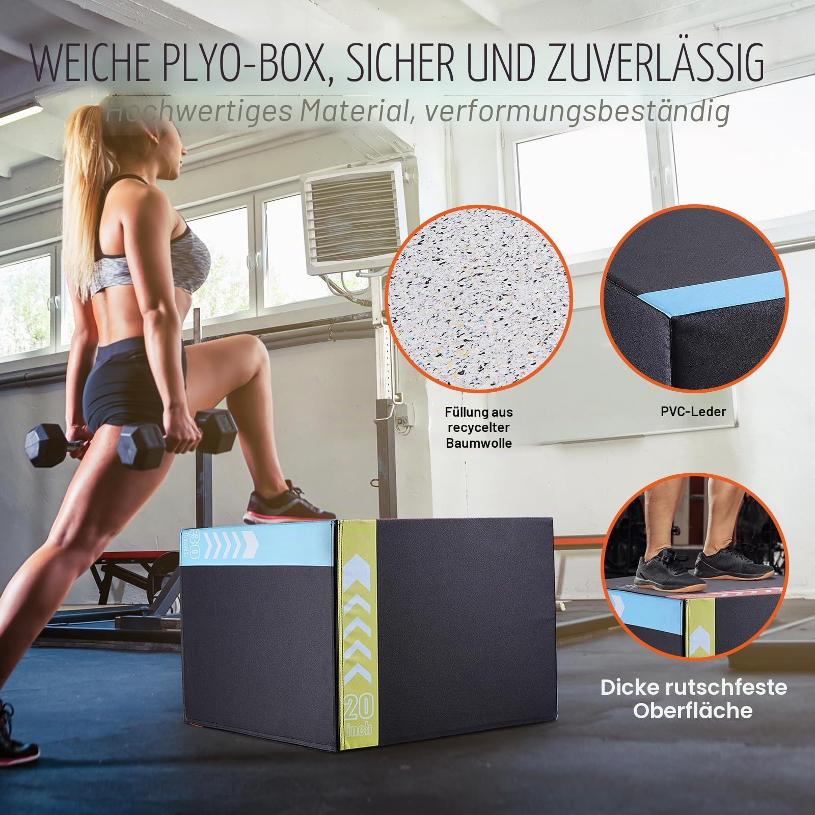 VEVOR 3 in 1 Plyometric Jump Box, Cotton Plyo Box, Platform & Jumping Agility Box, Anti-Slip Fitness Exercise Step Up Box for Home Gym Training, Conditioning Strength Training, Multiple Sizes, Black