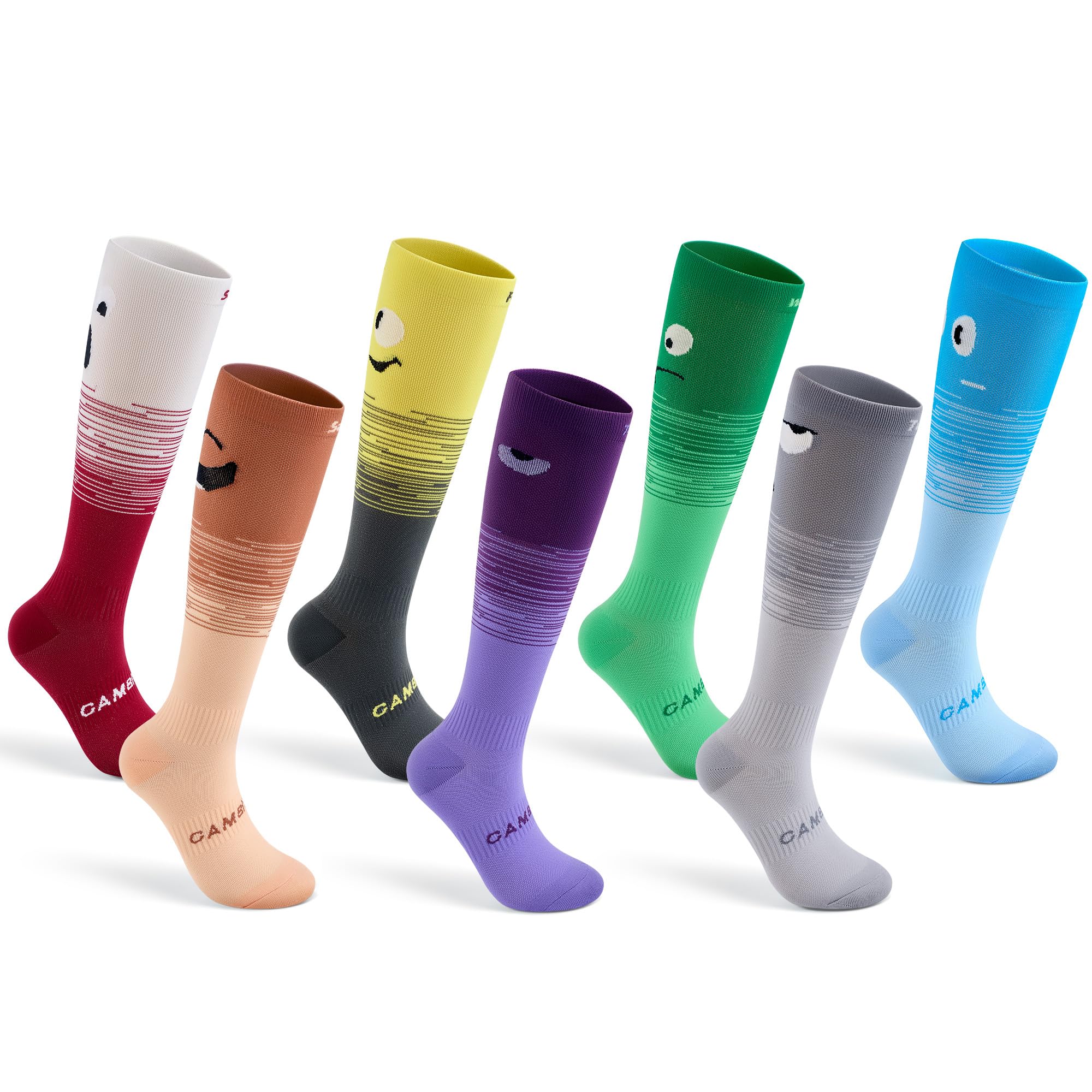 CAMBIVO Kompressionsstrümpfe 8–15 mmHg mit Wochentags-Markierung, Kniehohe Stützstrümpfe für Damen & Herren, Atmungsaktive Reisesocken & Arbeitssocken, 7 Paar