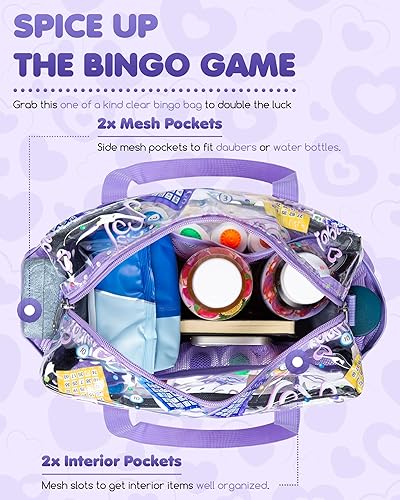 Miniatura 7 de Bolsa de bingo para Daubers Dabbers Dobbers - Bolsas de bingo transparentes con bolsillos para accesorios de bingo, bolsa de bingo para juegos de