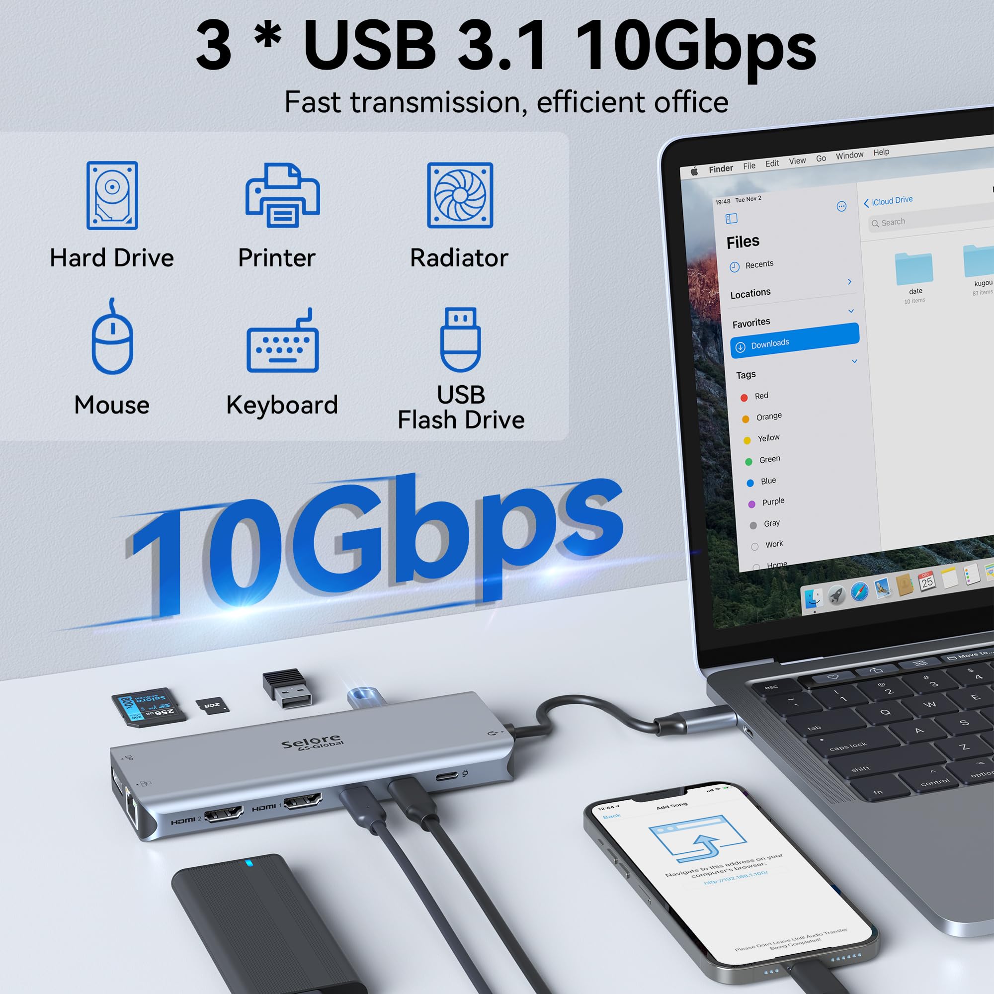 Stations d'accueil USB C Double Moniteur Docking Station, 13 en 1 Dock USB C Dual HDMI, HUB Macbook Pro, DisplayPort, USB 3.2 Gen 2, PD 100W, RJ45, Audio, HUB USB C 2HDMI pour HP Dell PC Portable