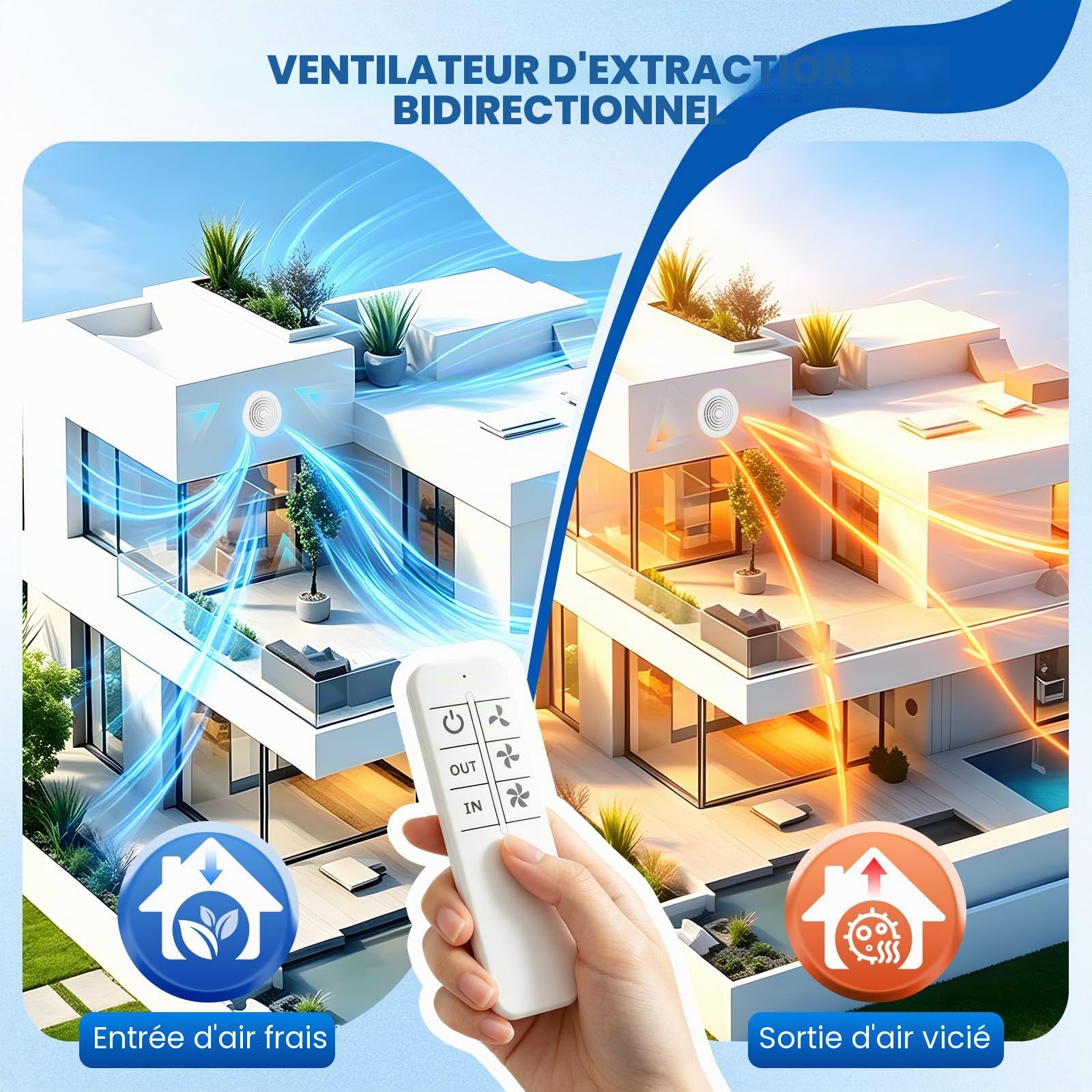 Extracteur D'Air 100mm,2 Directions,3 Vitesses,100 M³/H,Étanche Ipx4 | Avec Télécommande,Ventilateur Silencieux 15W Pour Salle De Bain,Cuisine,Wc,Garage