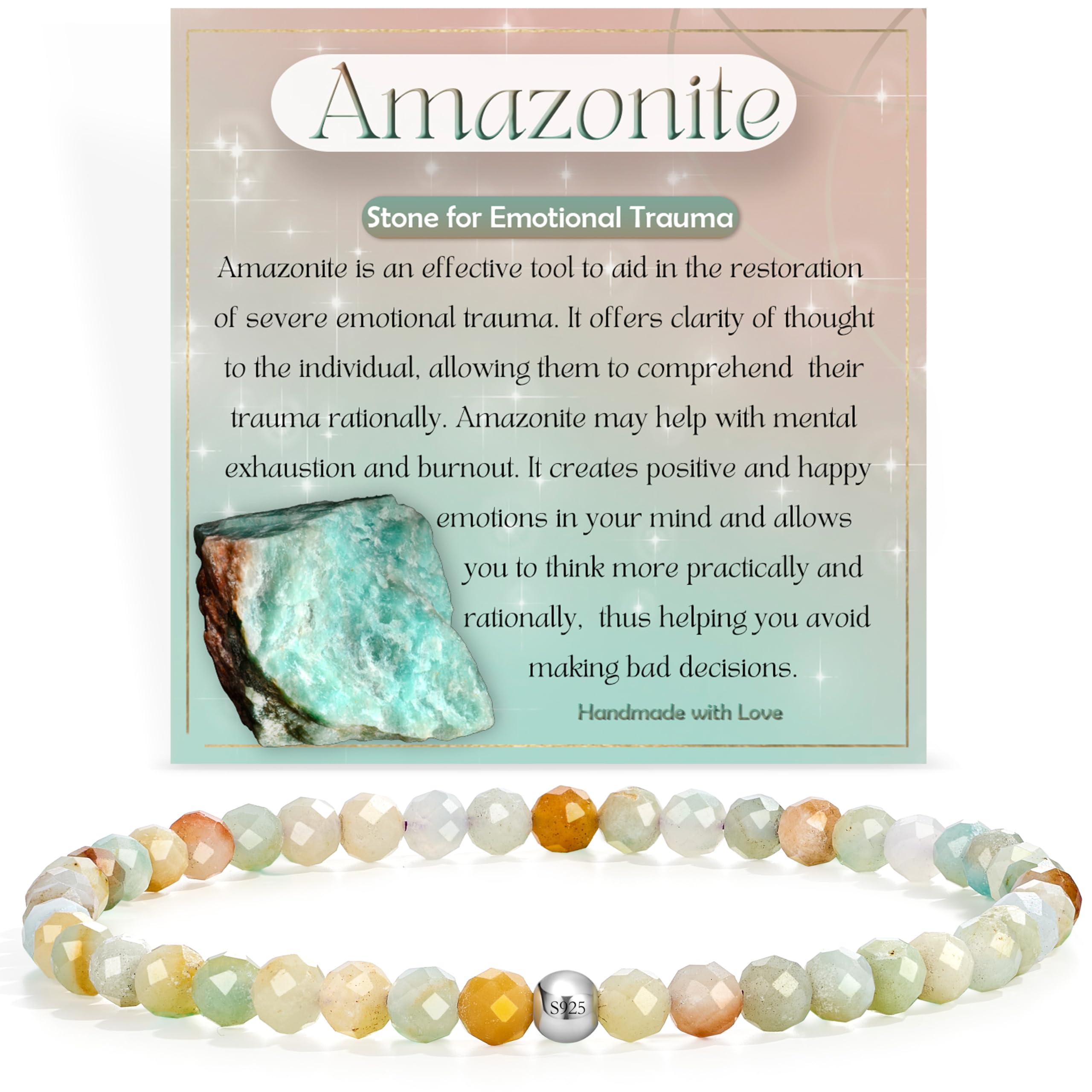 Farfume 4mm Edelstein Perlen Armband für Frauen, Kristall Silber 925 Naturstein Schmuck Elastisch Armbänder Damen, Chakra Spirituelle Charms Armbänder Valentinstag-Geschenke