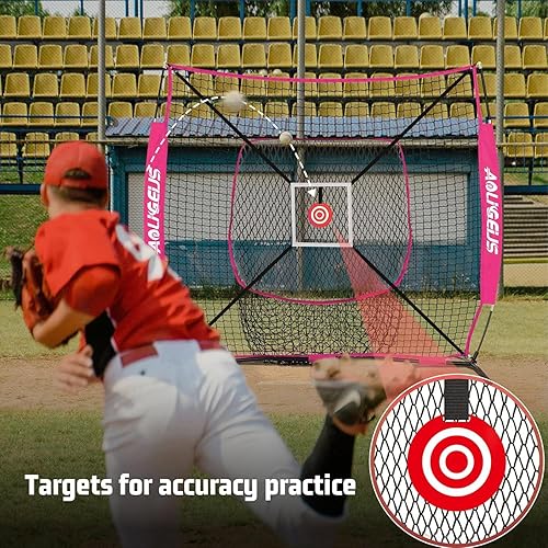 Miniatura 3 de Red de práctica de béisbol y sóftbol de 6'x6', red de lanzamiento, red de bateo, con zona de strike adicional, objetivo y marco de arco, para