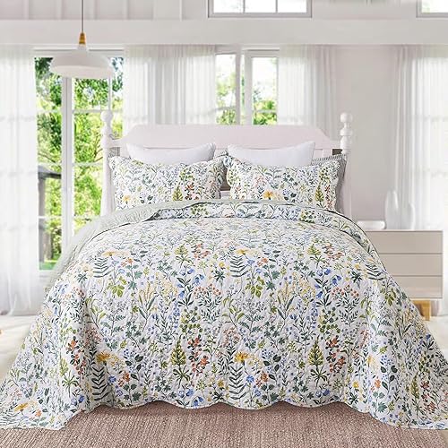 Homcosan - Juego de colchas para cama Queen FullKing Size reversible diseño de retazos ligera colcha para todas las temporadas 3 piezas 1 colcha  2