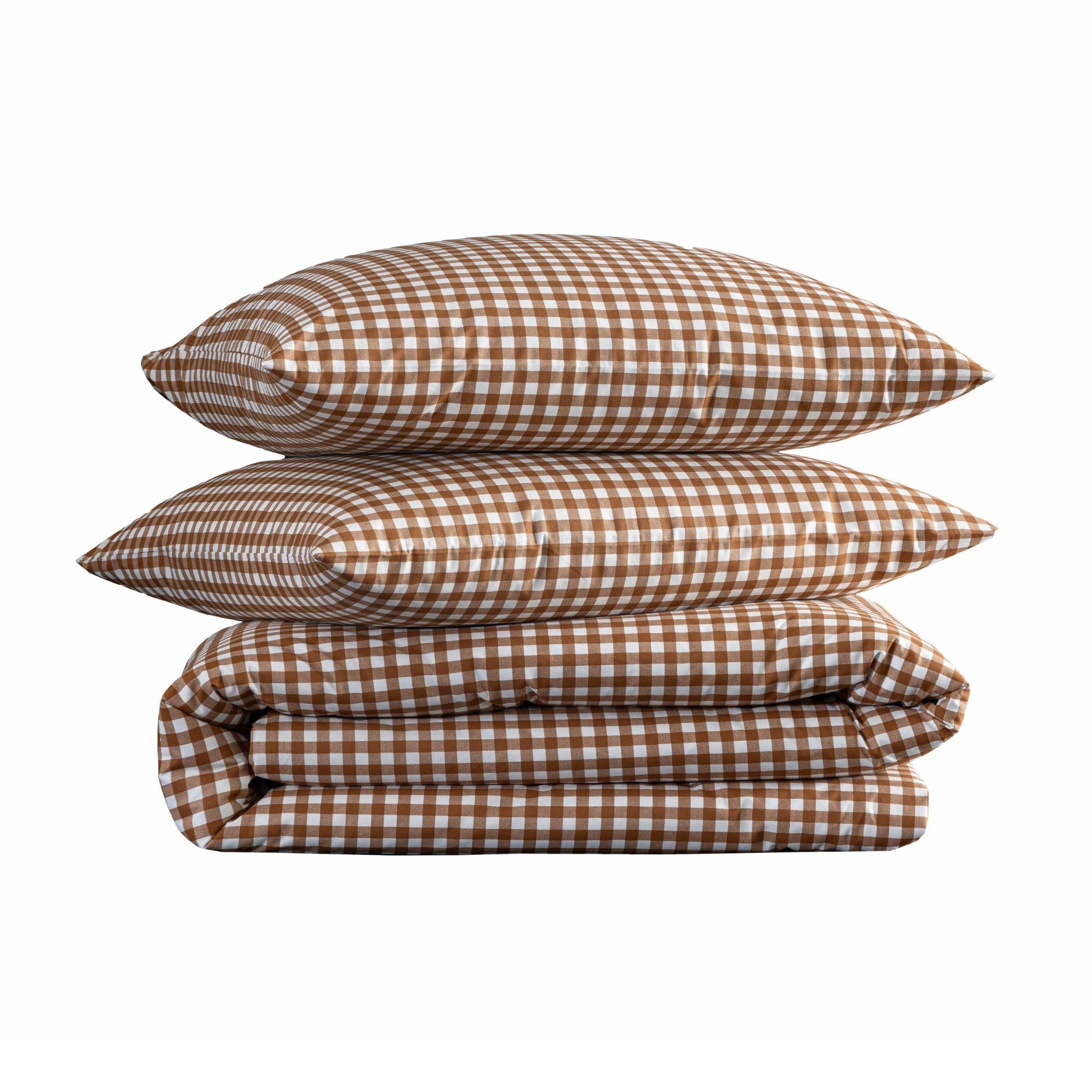 Terre de Nuit - Parure de lit Vichy 260x240 Marron - Marron Noisette - Carreaux - 57 Fils/cm² - Base Droite